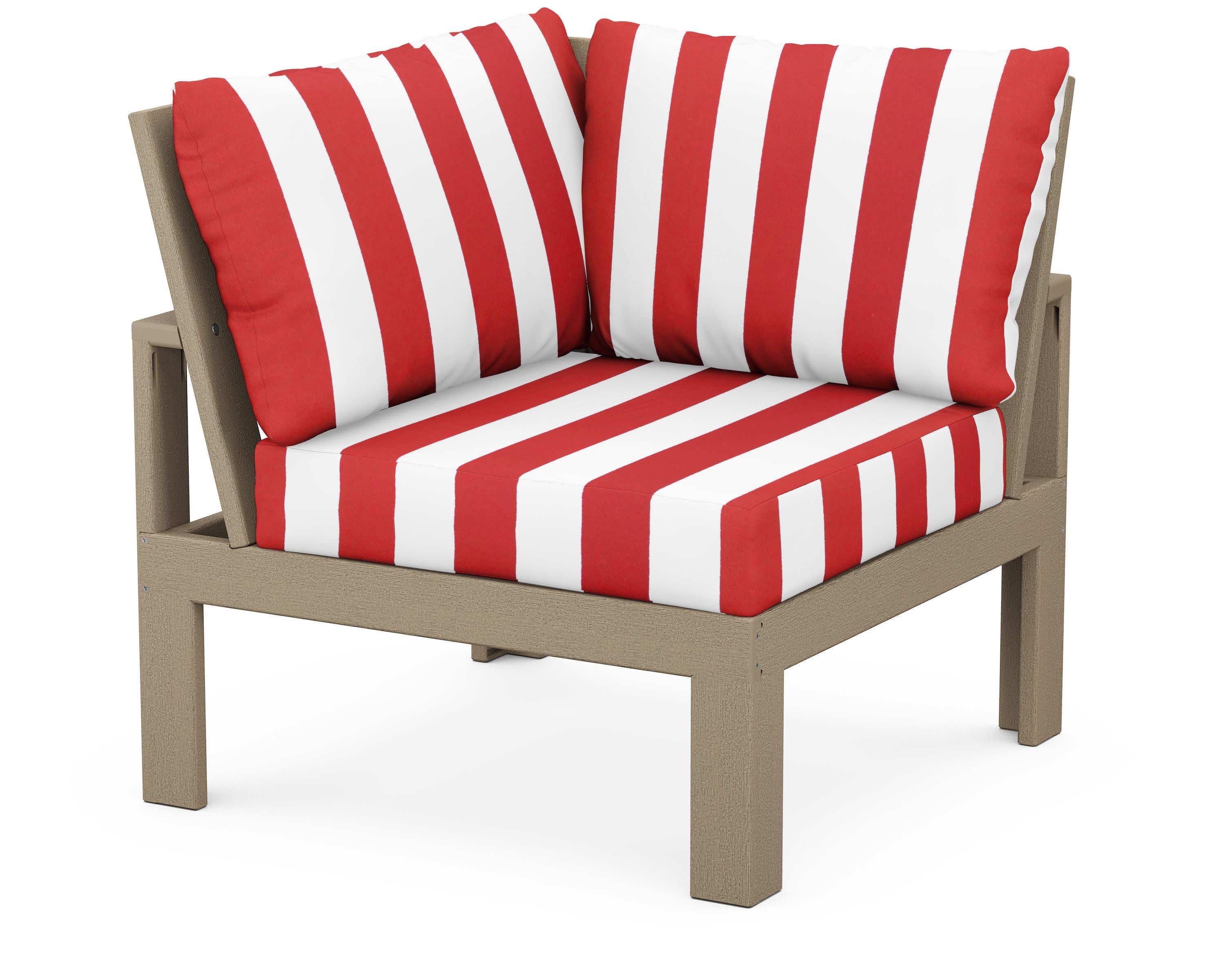 Modular Corner Chair in Vintage Sahara / Cabana Stripe Crimson