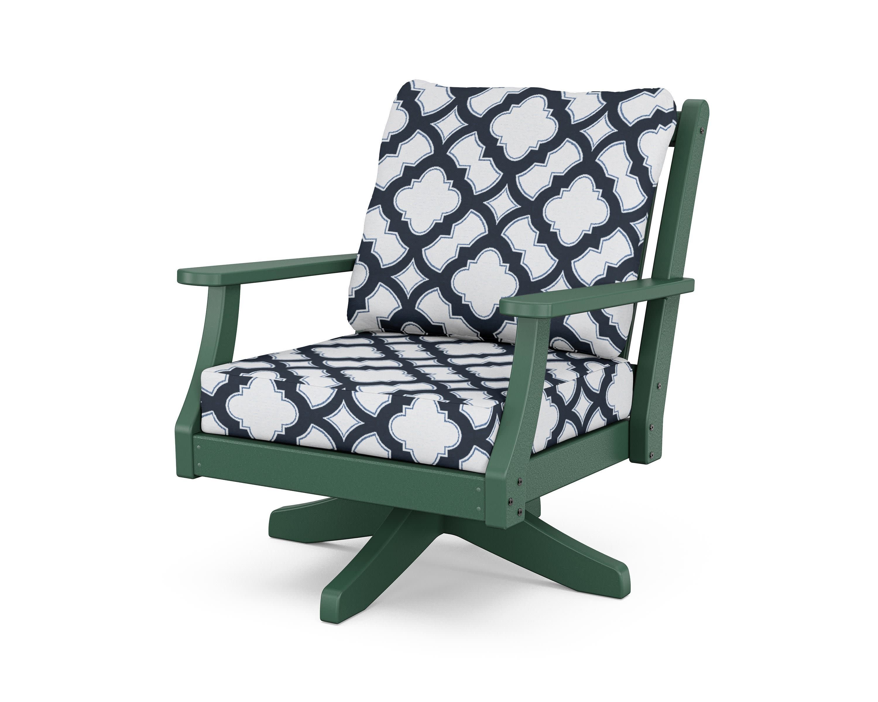 Wovendale Deep Seating Swivel Chair in Green / Trellis Marine Indigo