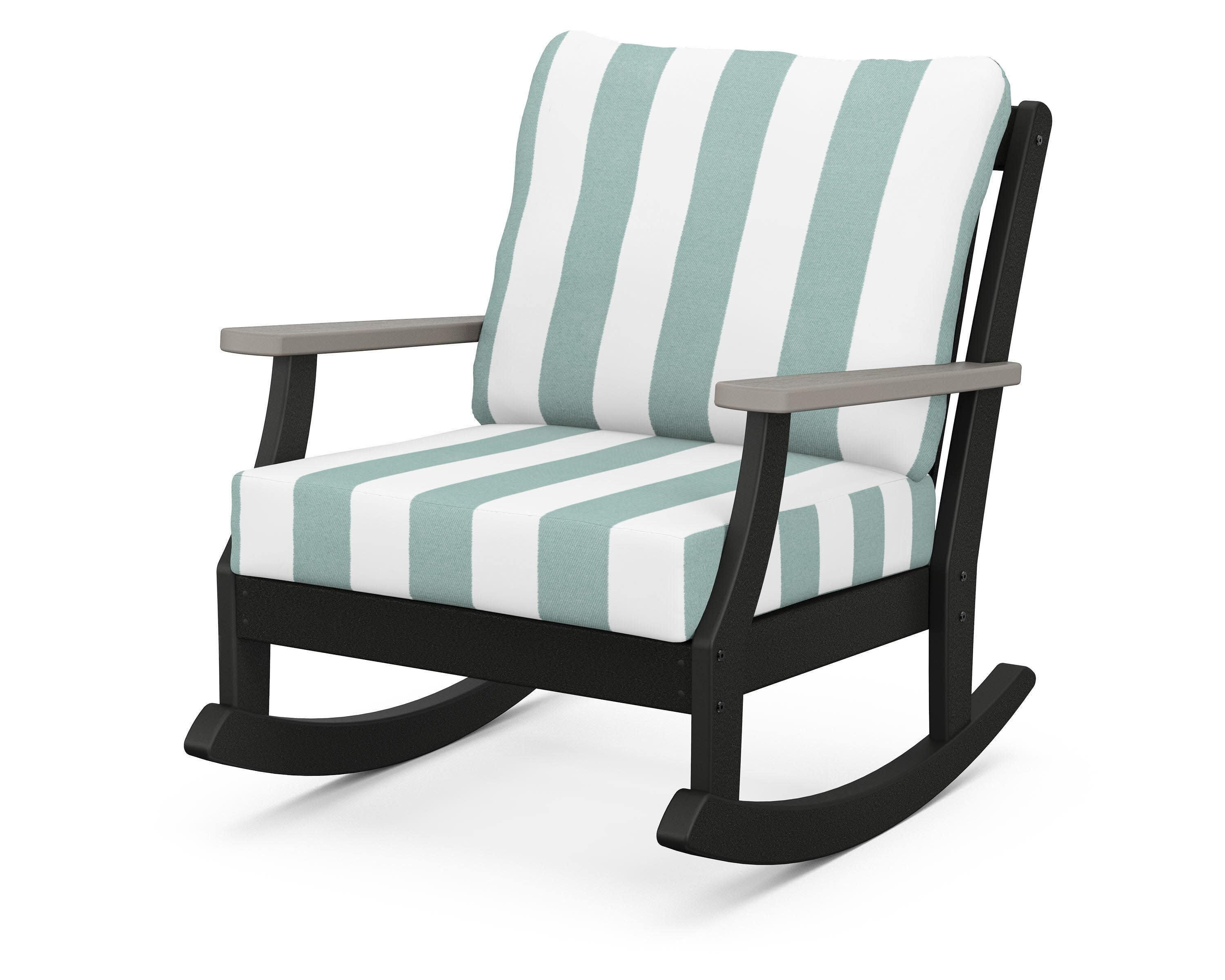 Braxton Deep Seating Rocking Chair in Black / Driftwood / Cabana Stripe Glacier Spa
