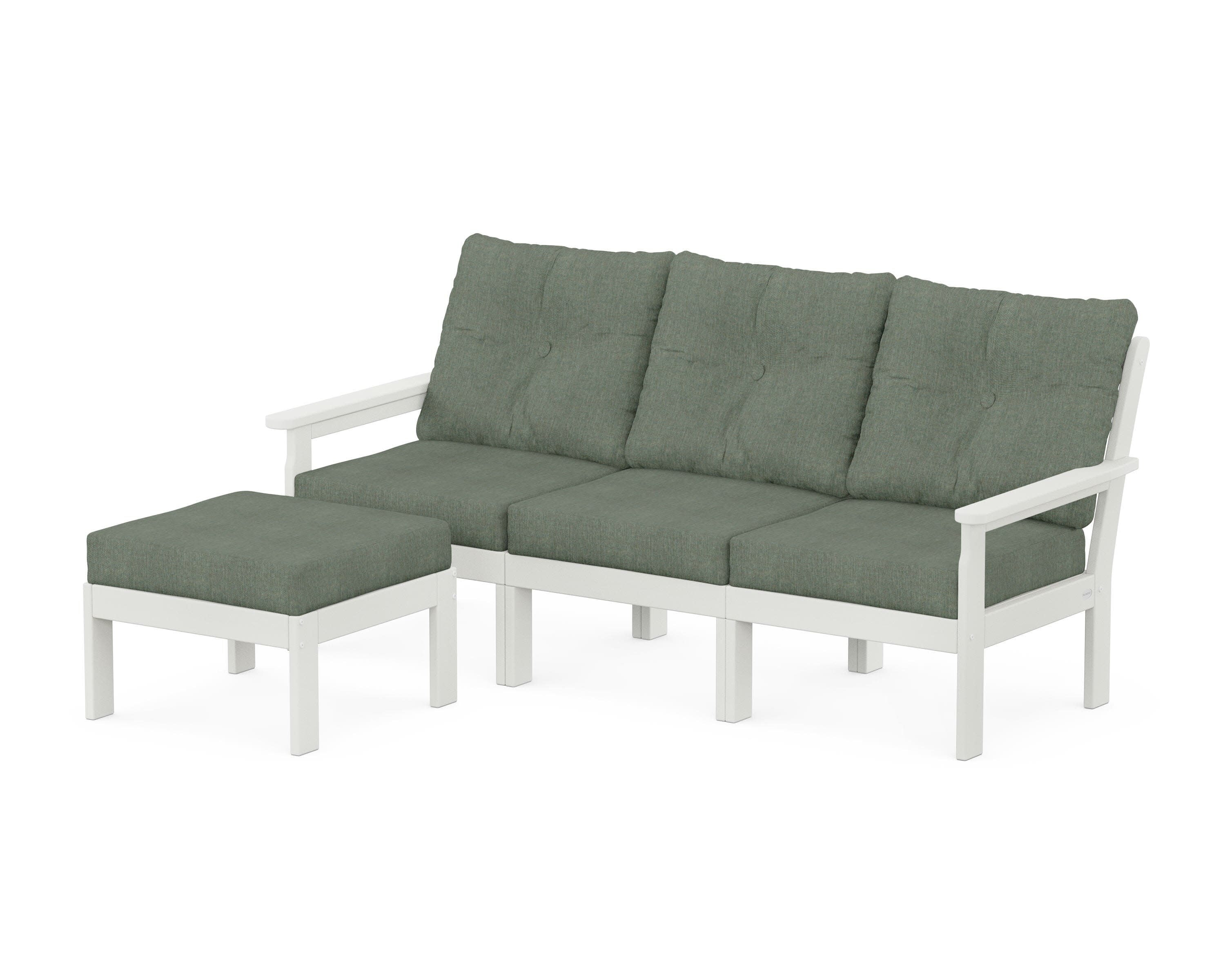 Vineyard 4-Piece Sectional with Ottoman in Vintage White / Cast Sage