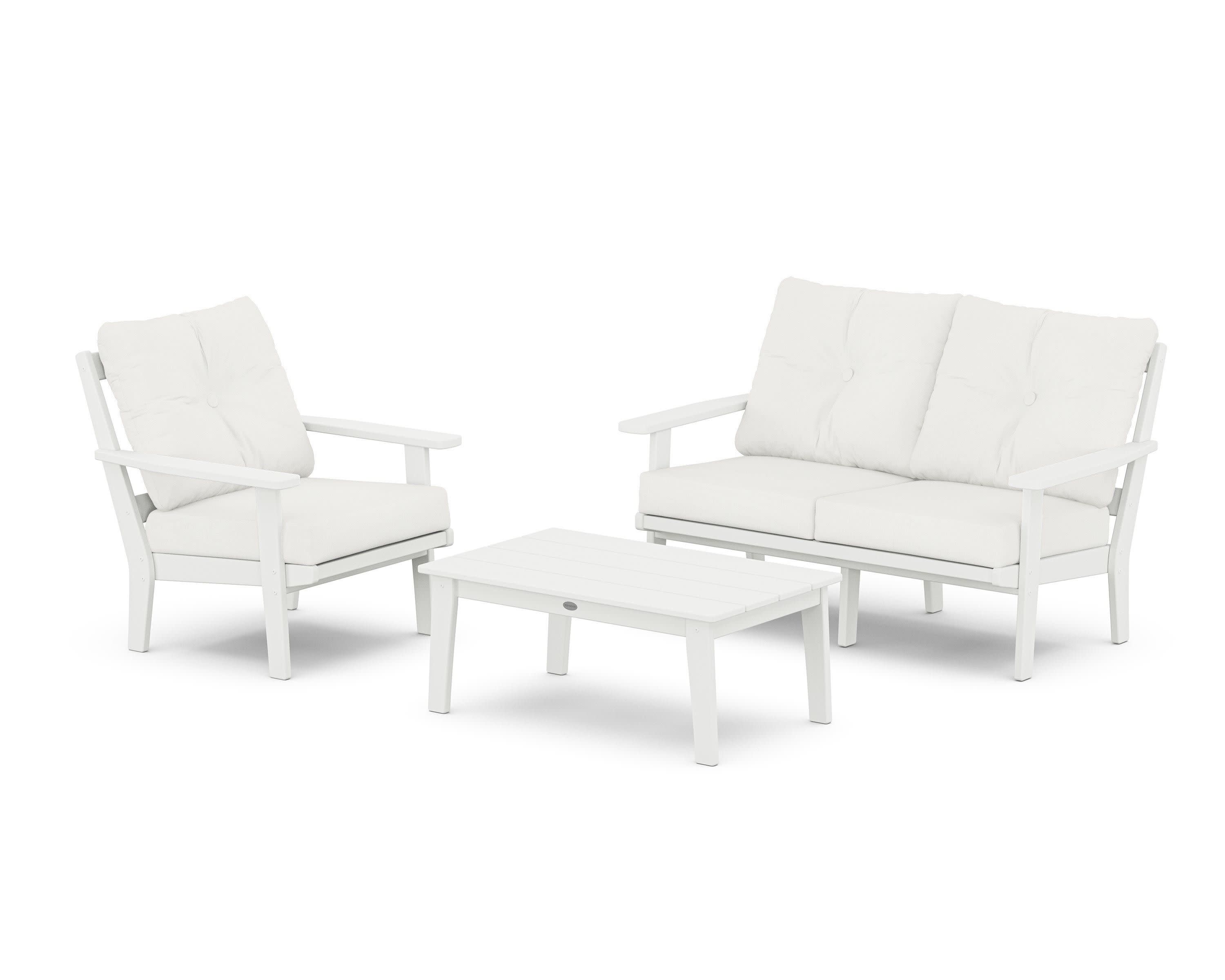 Oxford 3-Piece Deep Seating Set with Loveseat in White / Natural Linen