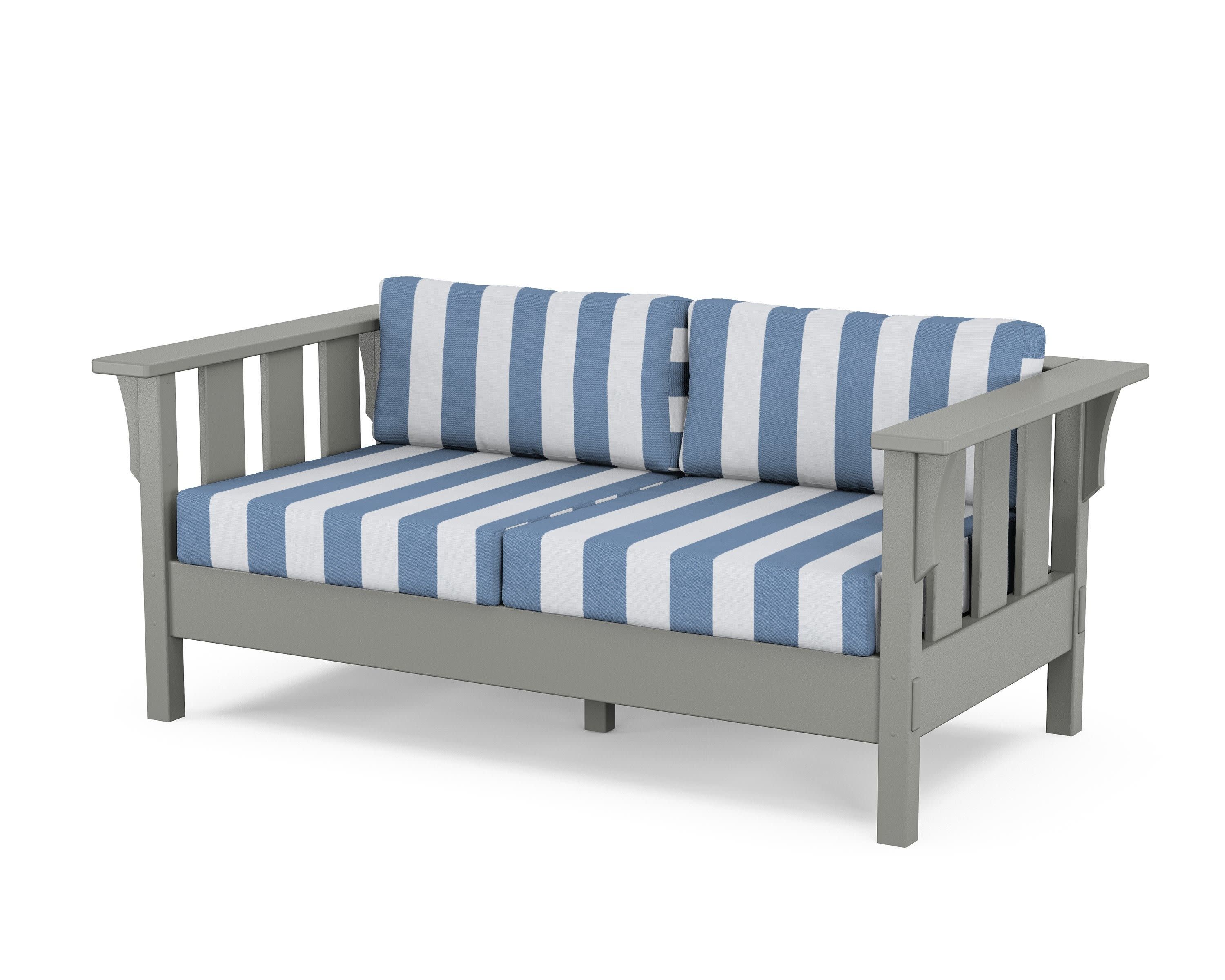Acadia Deep Seating Loveseat in Slate Grey / Cabana Stripe Sky Blue