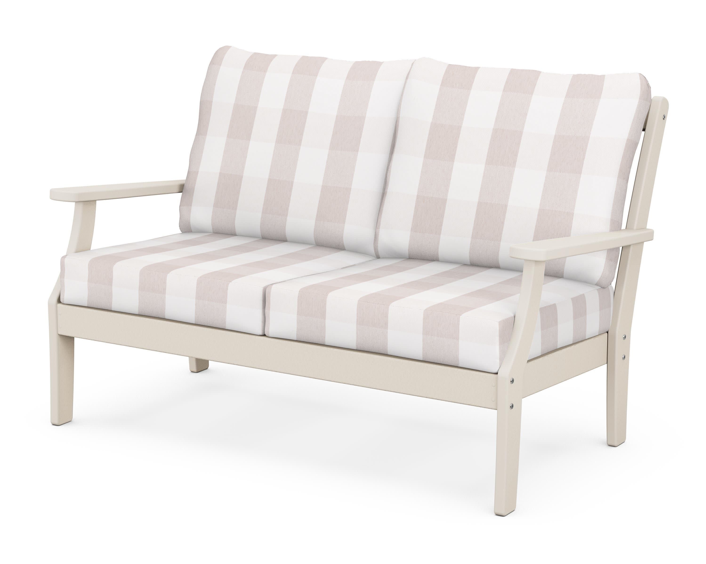 Braxton Deep Seating Loveseat in Sand / Buffalo Plaid Dune Burlap
