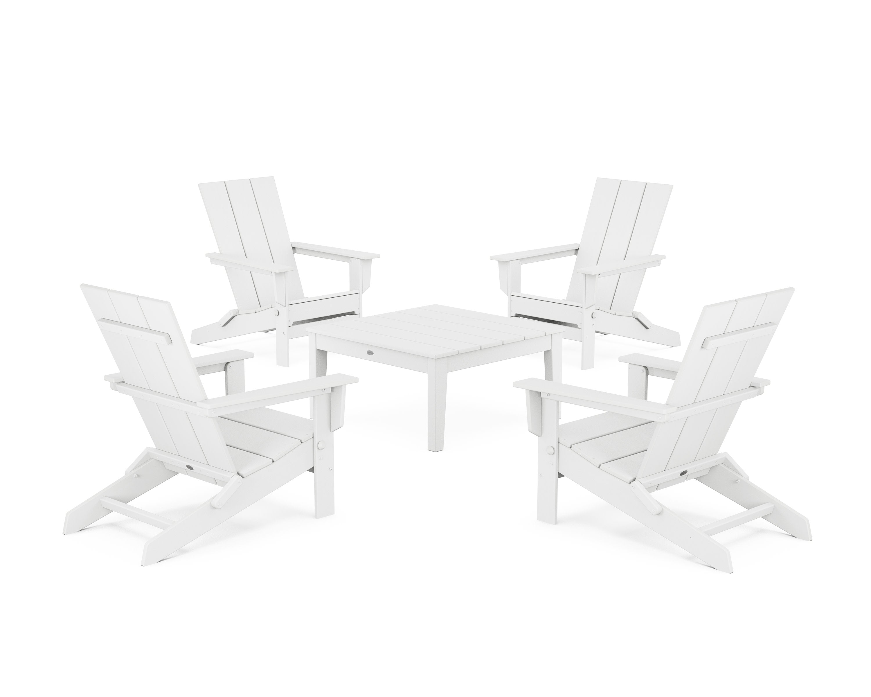 5-Piece Modern Studio Folding Adirondack Chair Conversation Group in White