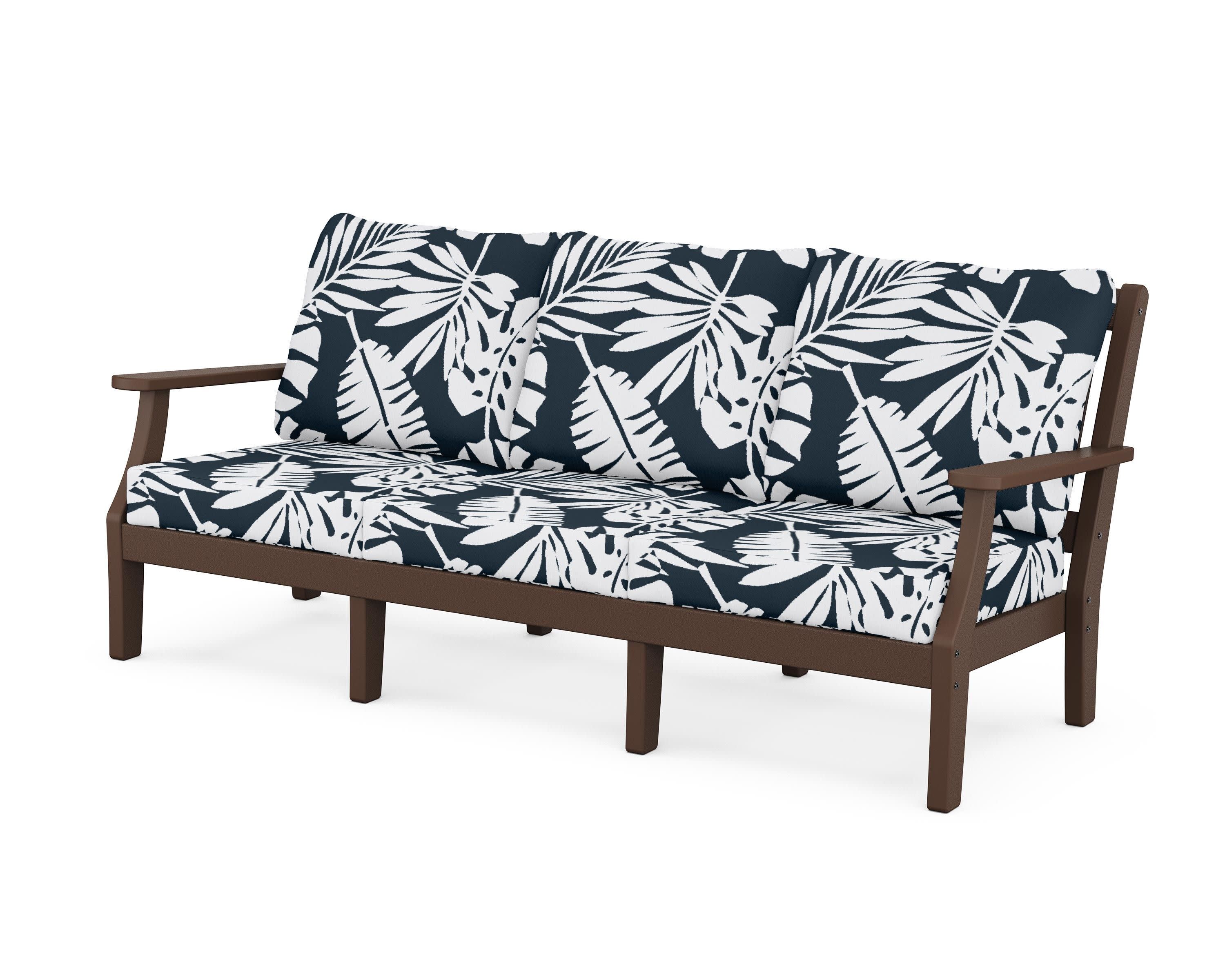 Chinoiserie Deep Seating Sofa in Mahogany / Leaf Marine Indigo