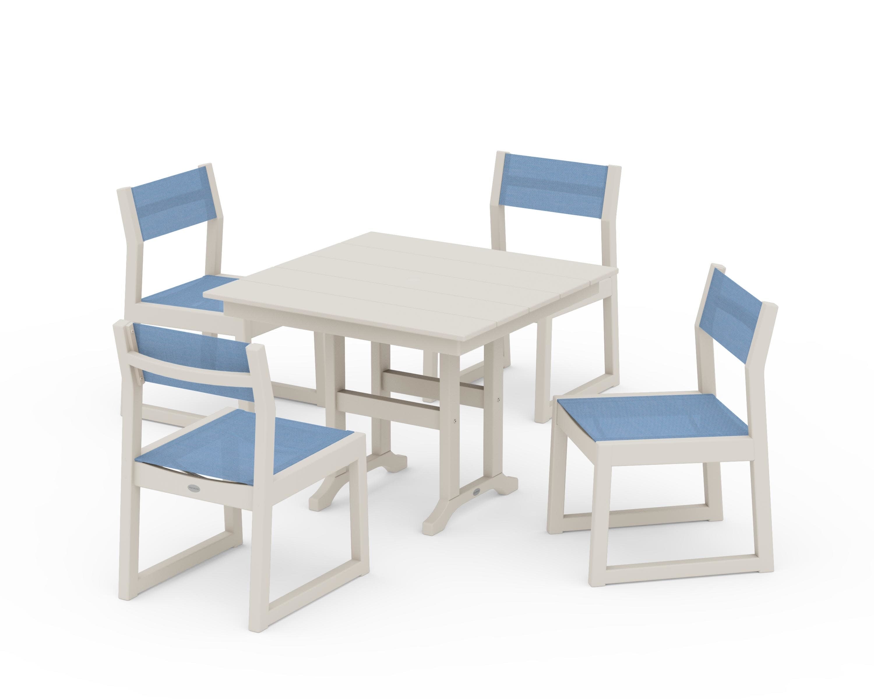 EDGE Sling Side Chair 5-Piece Farmhouse Dining Set in Sand / Poolside Sling