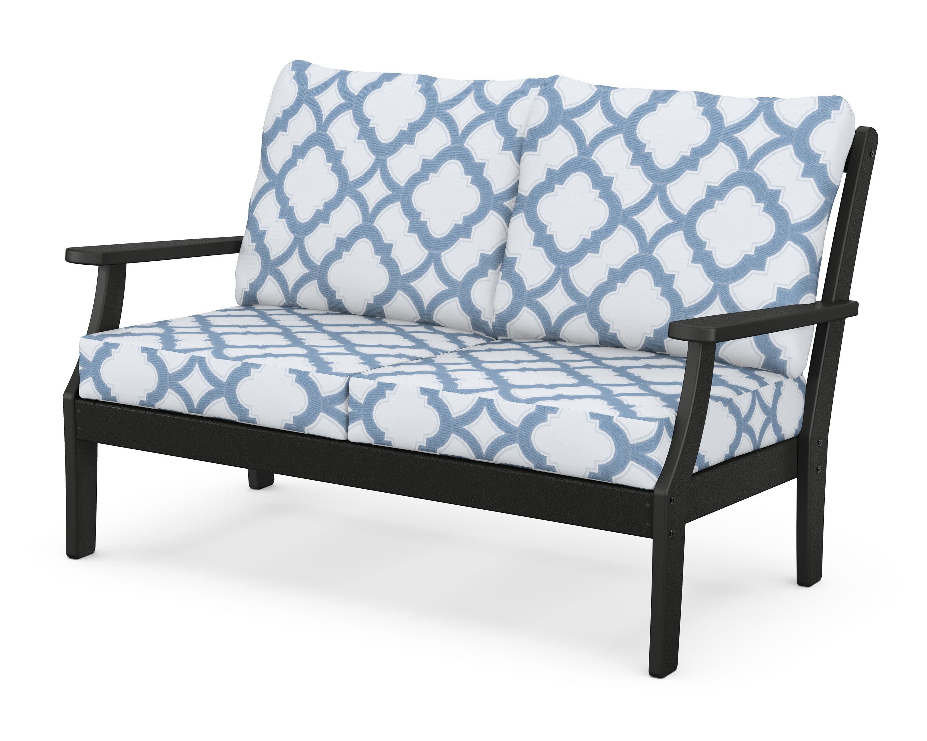 Braxton Deep Seating Loveseat in Black / Trellis Sky Blue