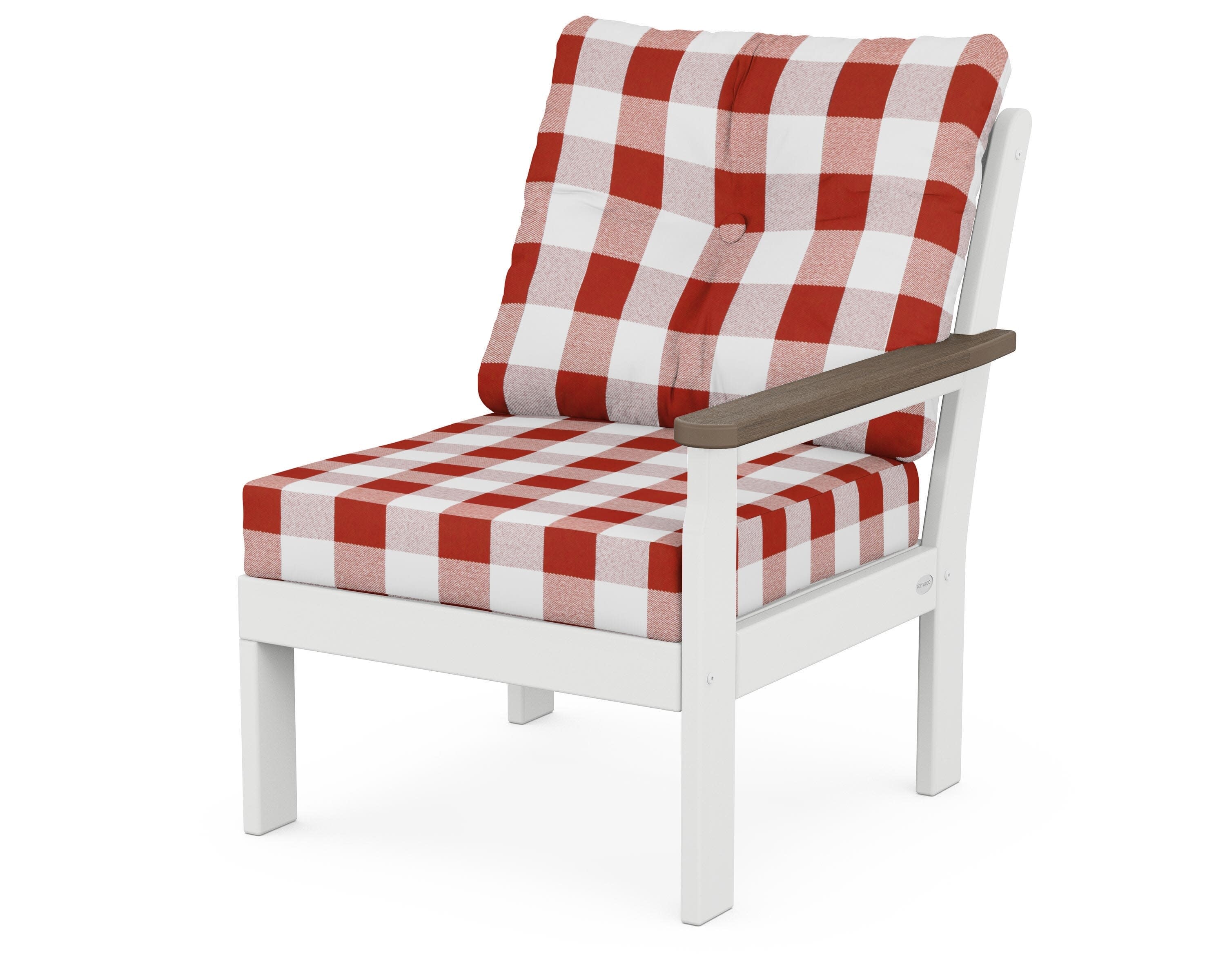 Vineyard Modular Right Arm Chair in White / Kona / Buffalo Plaid Crimson