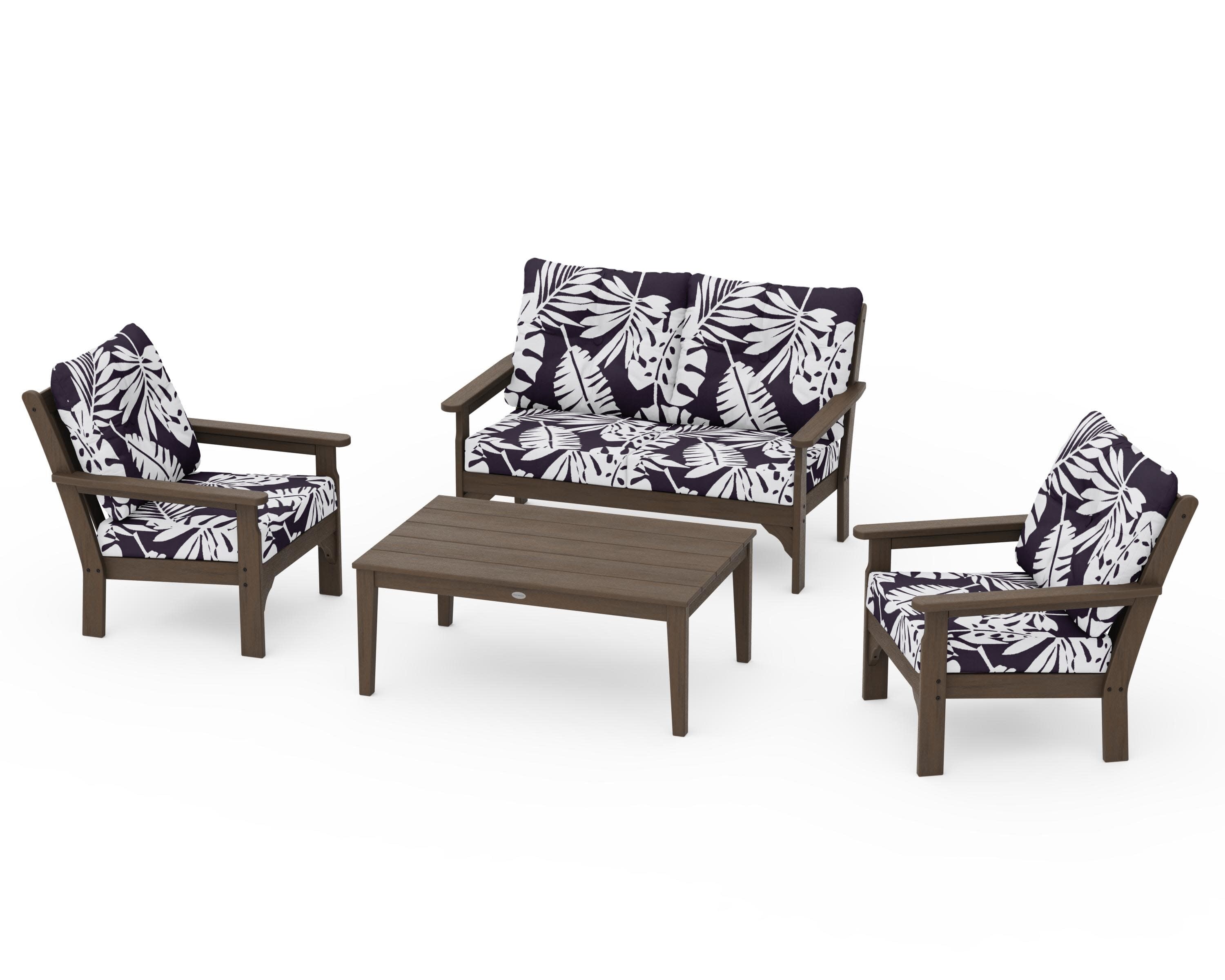 Vineyard 4-Piece Deep Seating Set in Kona / Leaf Navy
