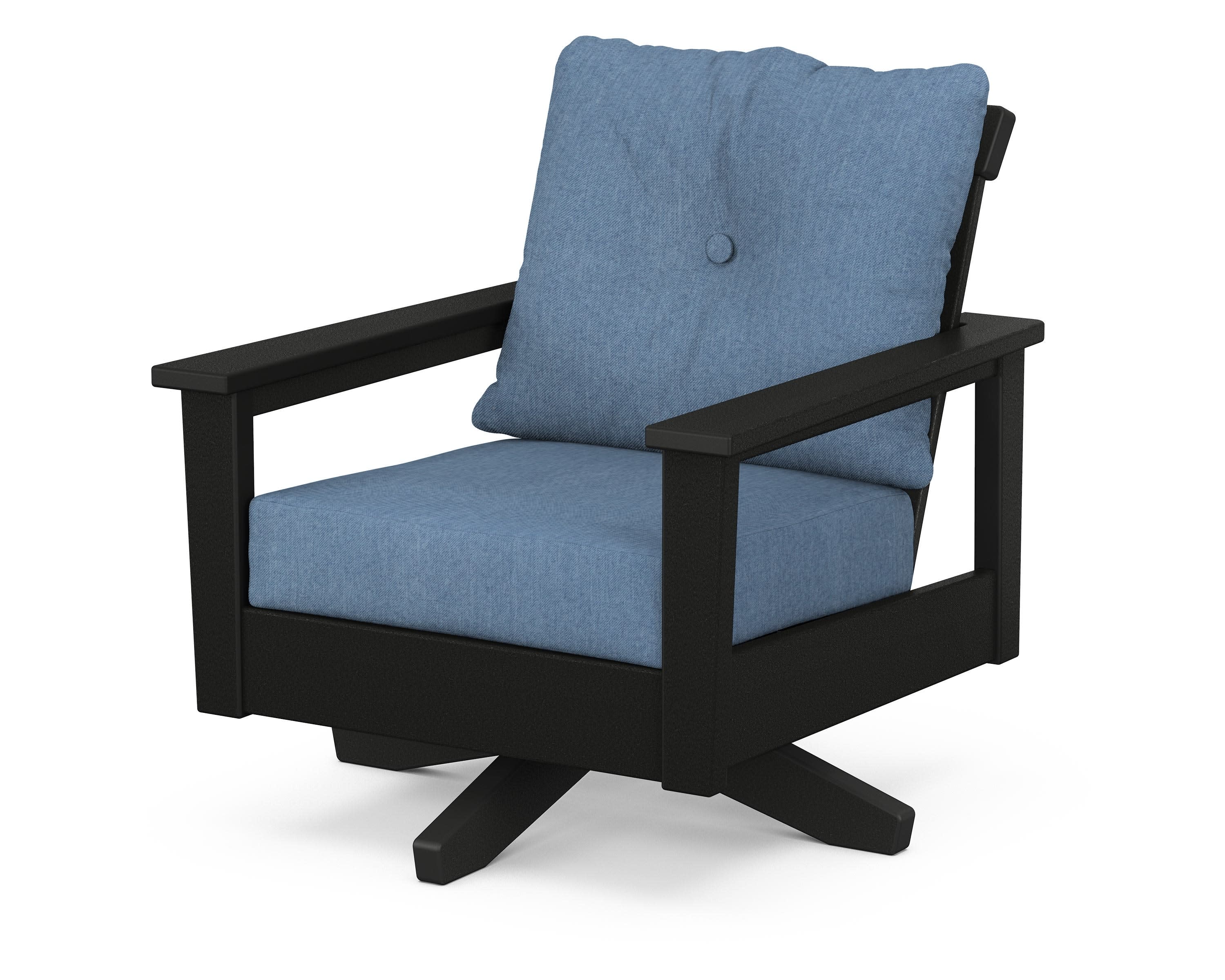 Prescott Deep Seating Swivel Chair in Black / Sky Blue