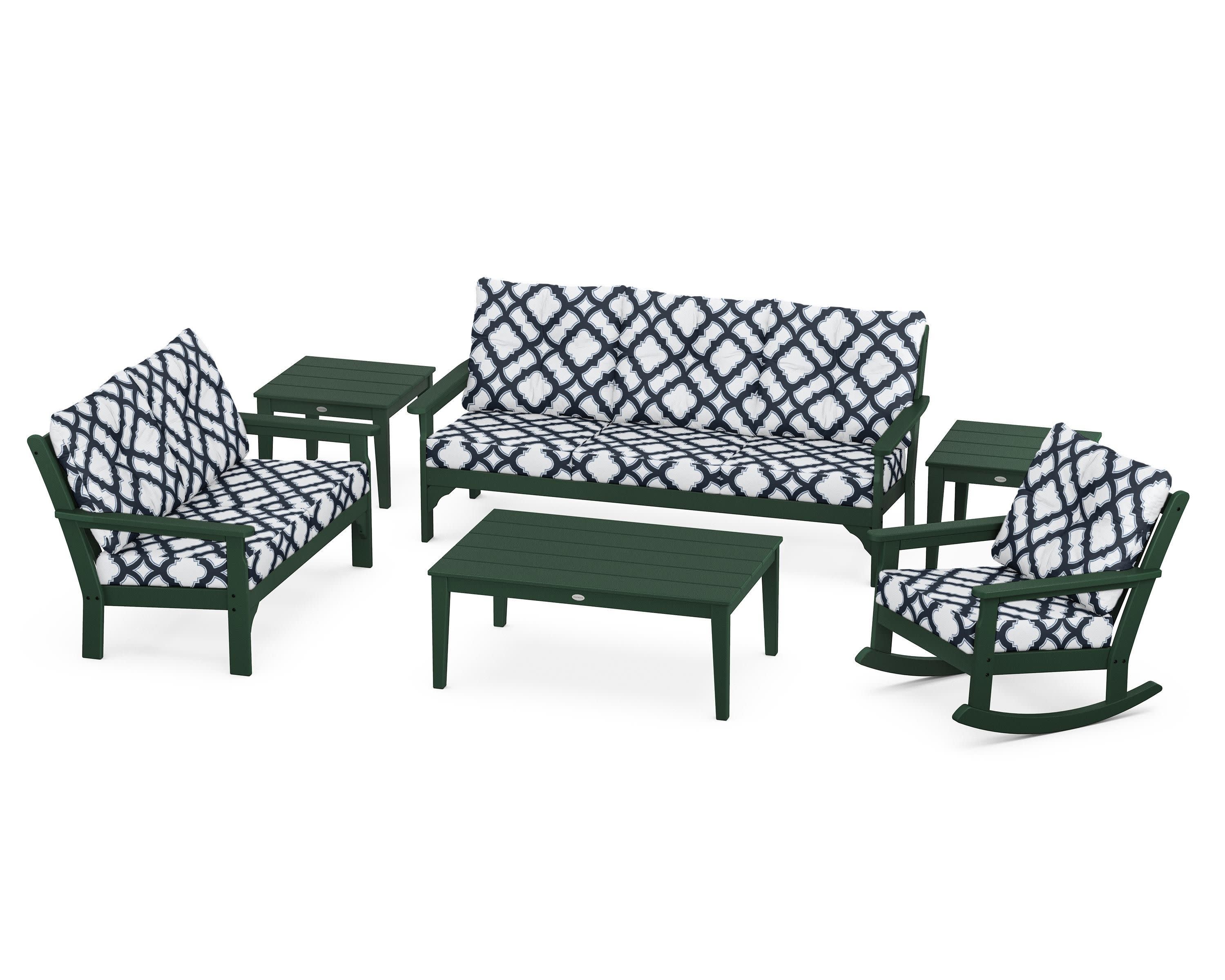 Vineyard 6-Piece Deep Seating Set in Green / Trellis Marine Indigo