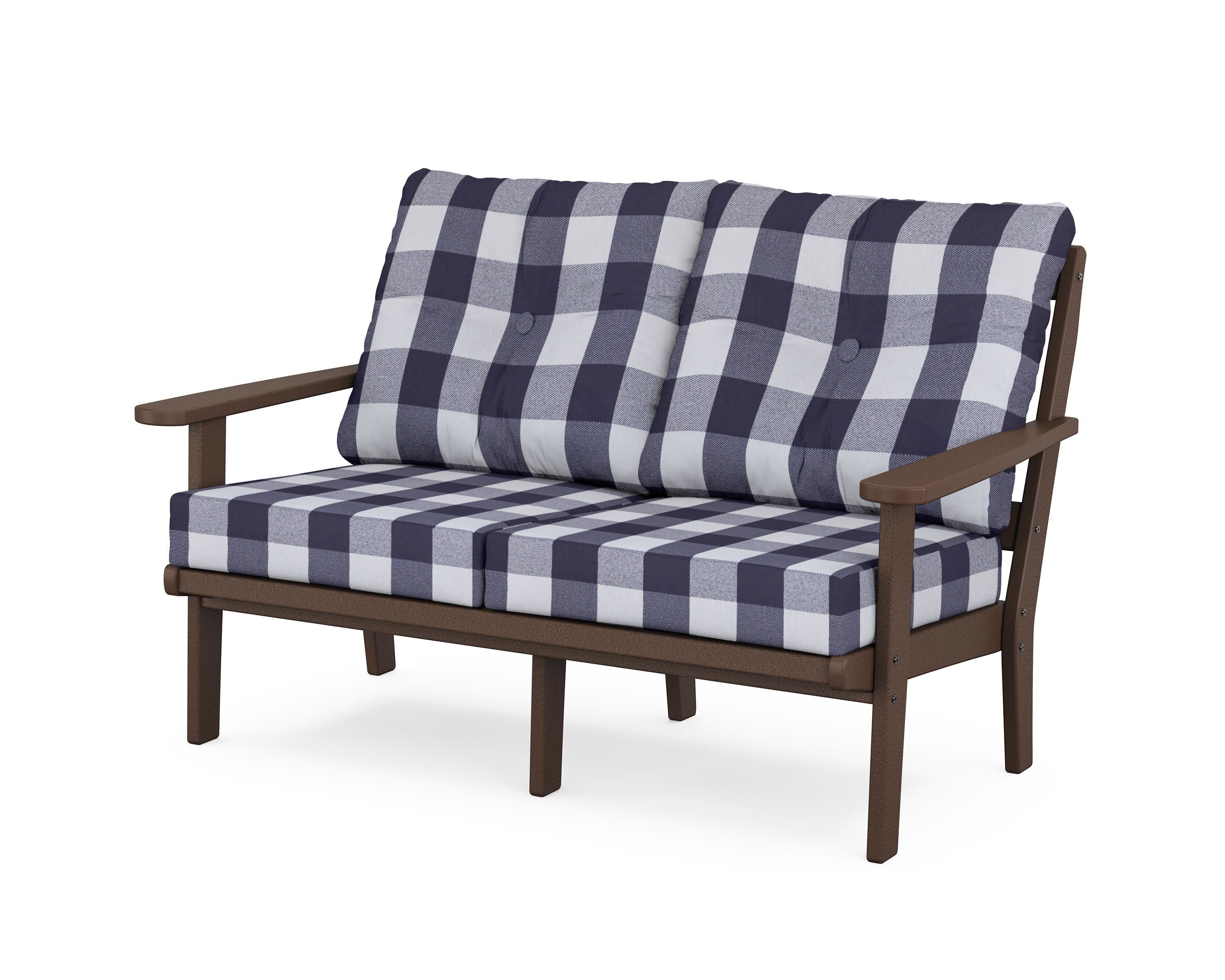 Mission Deep SeatingLoveseat in Mahogany / Buffalo Plaid Navy