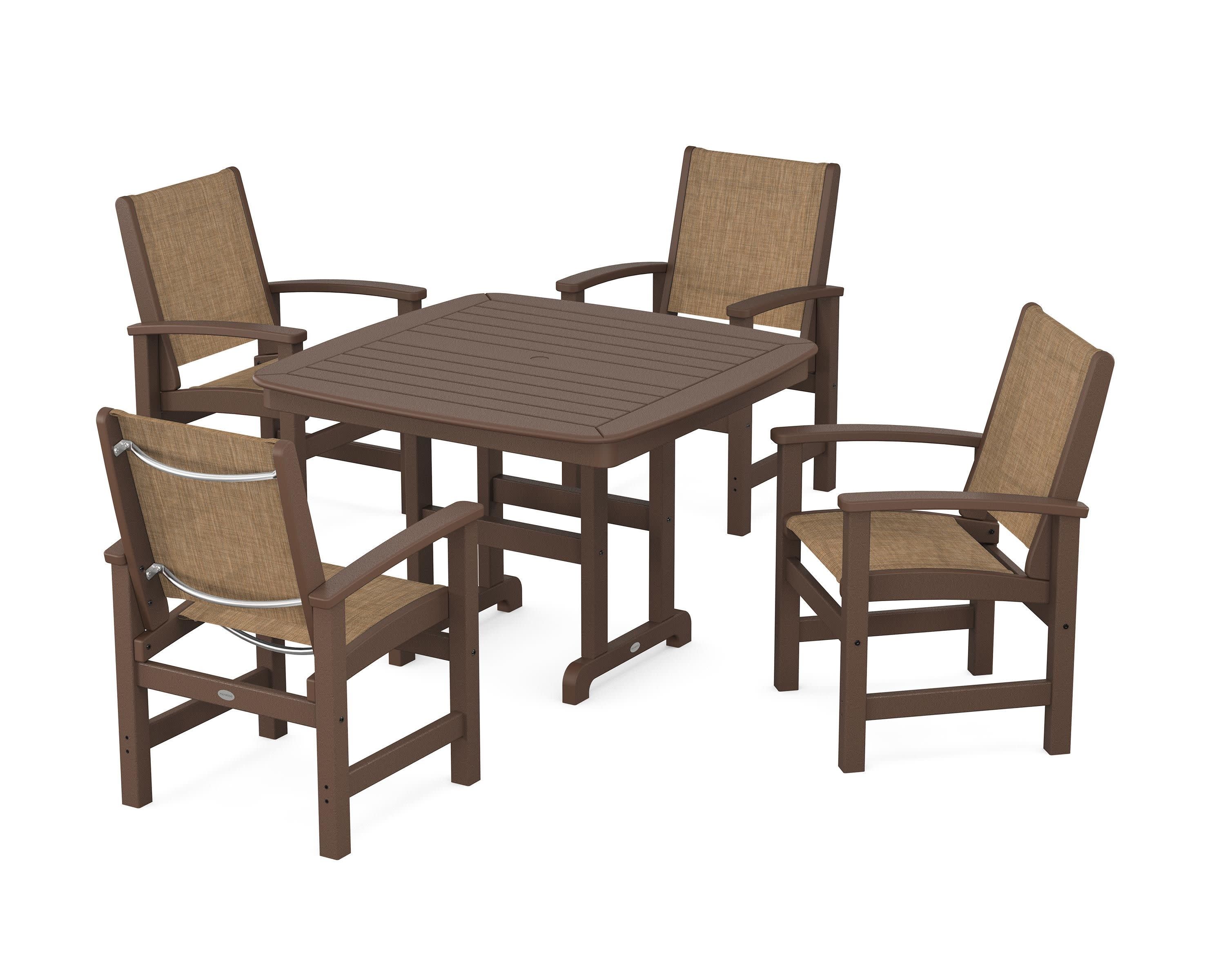 Coastal 5-Piece Dining Set in Mahogany / Burlap Sling