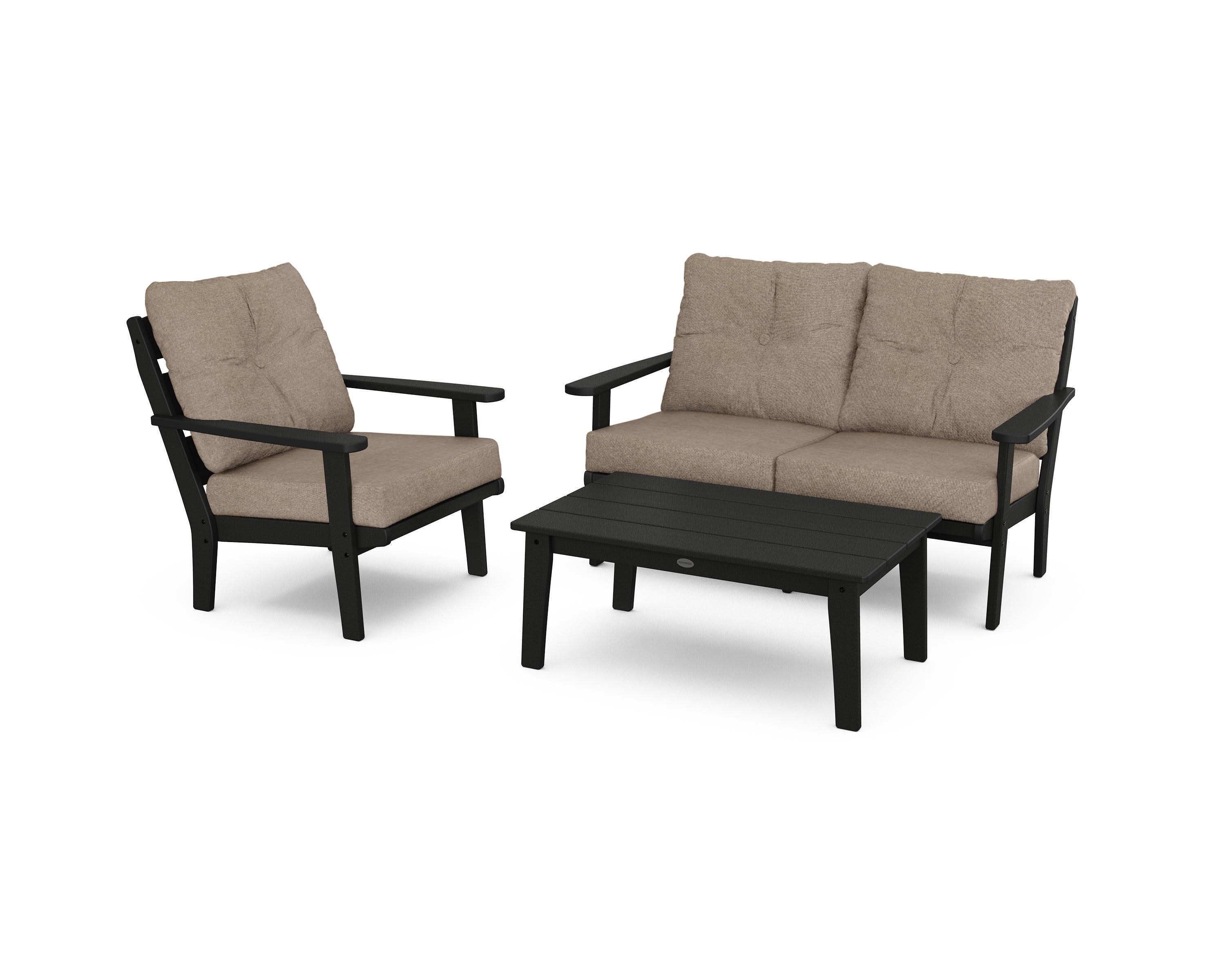 Lakeside 3-Piece Deep Seating Set in Black / Spiced Burlap