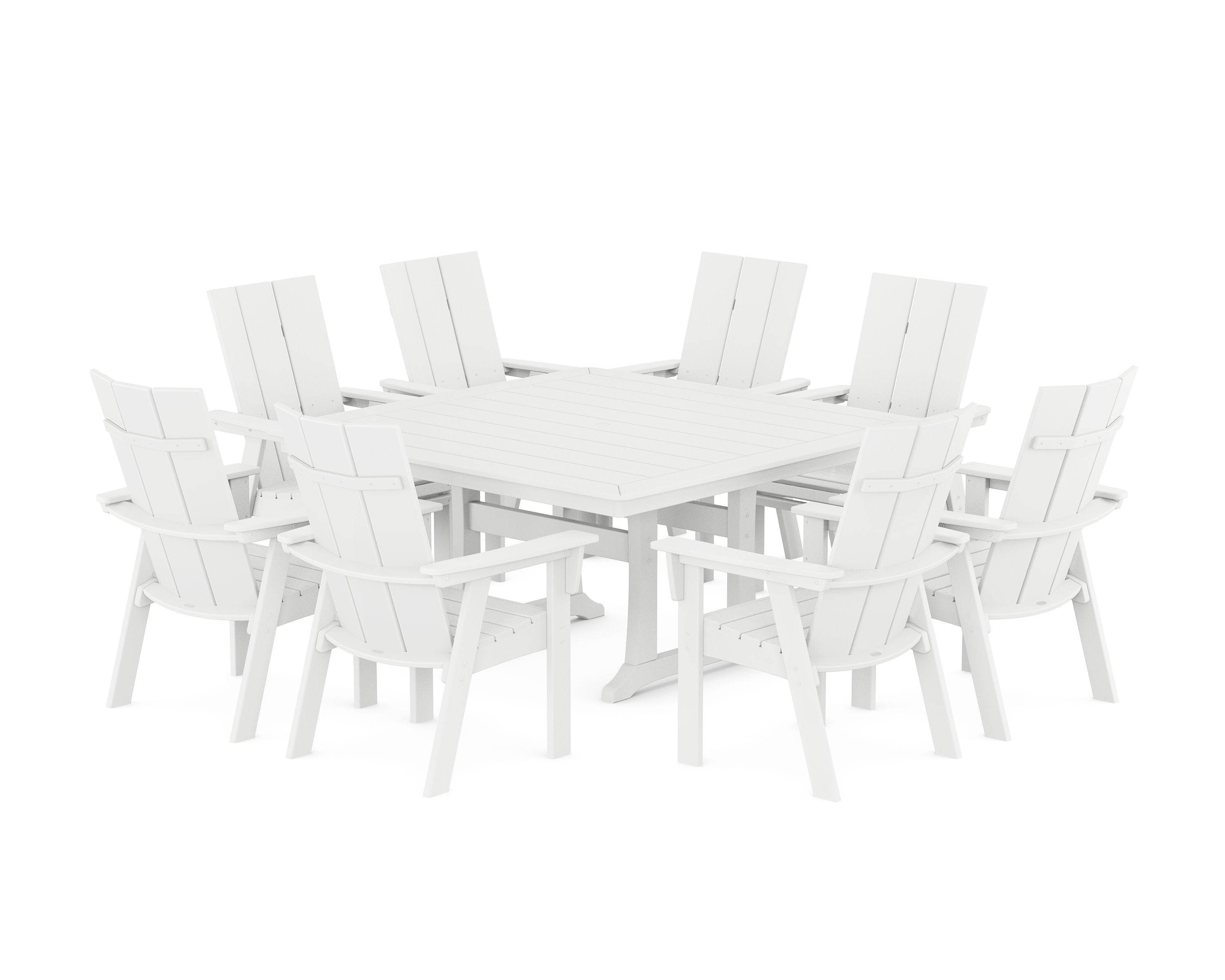 Modern Curveback Adirondack 9-Piece Square Dining Set with Trestle Legs in White