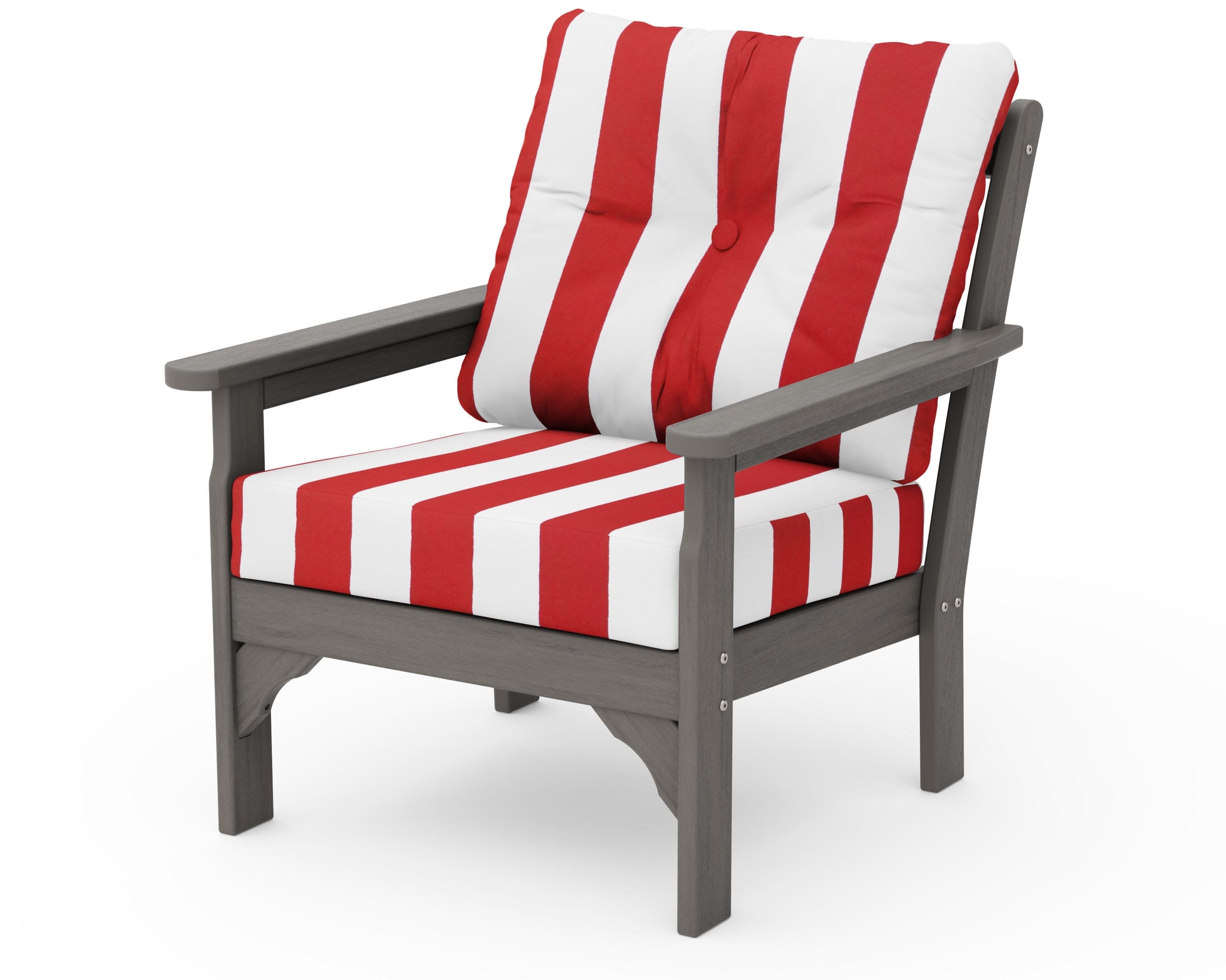 Vineyard Deep Seating Chair in Driftwood / Cabana Stripe Crimson