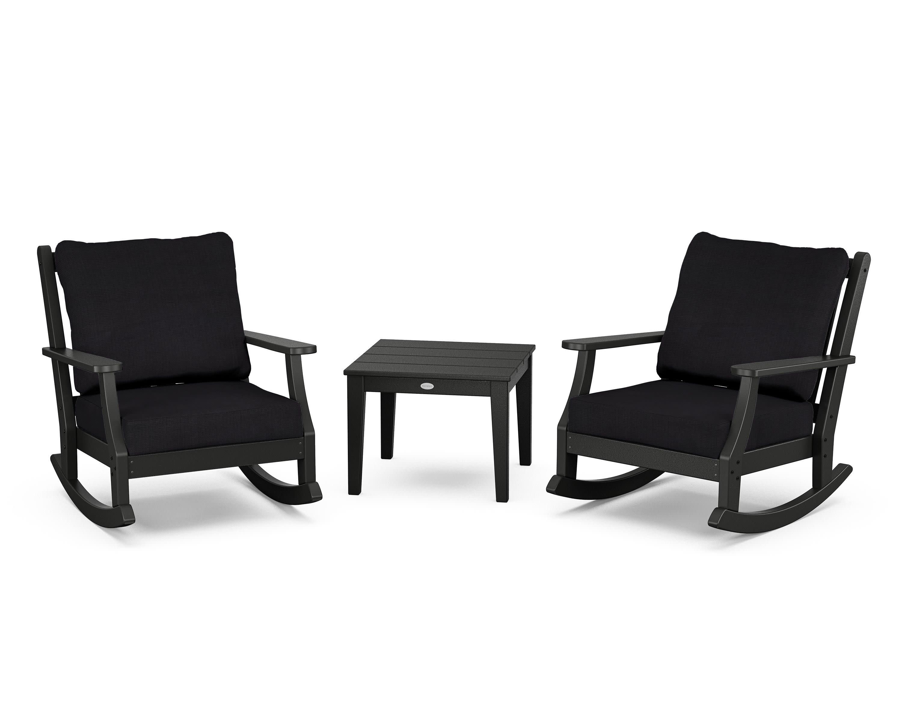 Wovendale 3-Piece Deep Seating Rocker Set in Black / Midnight Linen