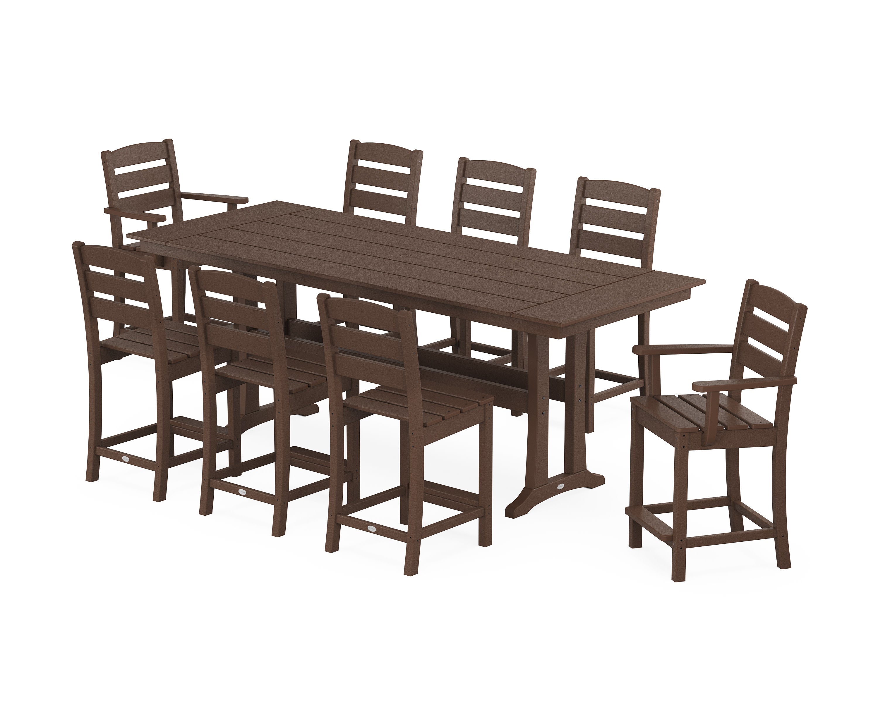 Lakeside 9-Piece Farmhouse Counter Set with Trestle Legs in Mahogany