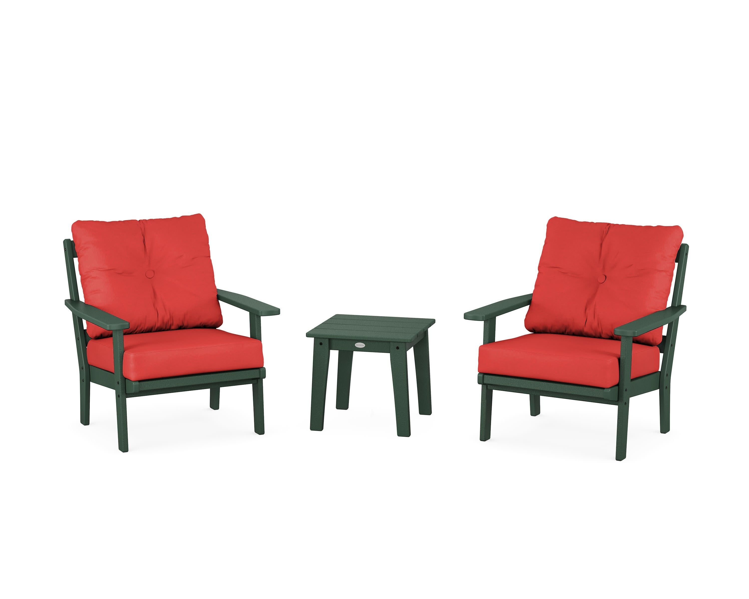 Oxford 3-Piece Deep Seating Set in Green / Crimson Linen