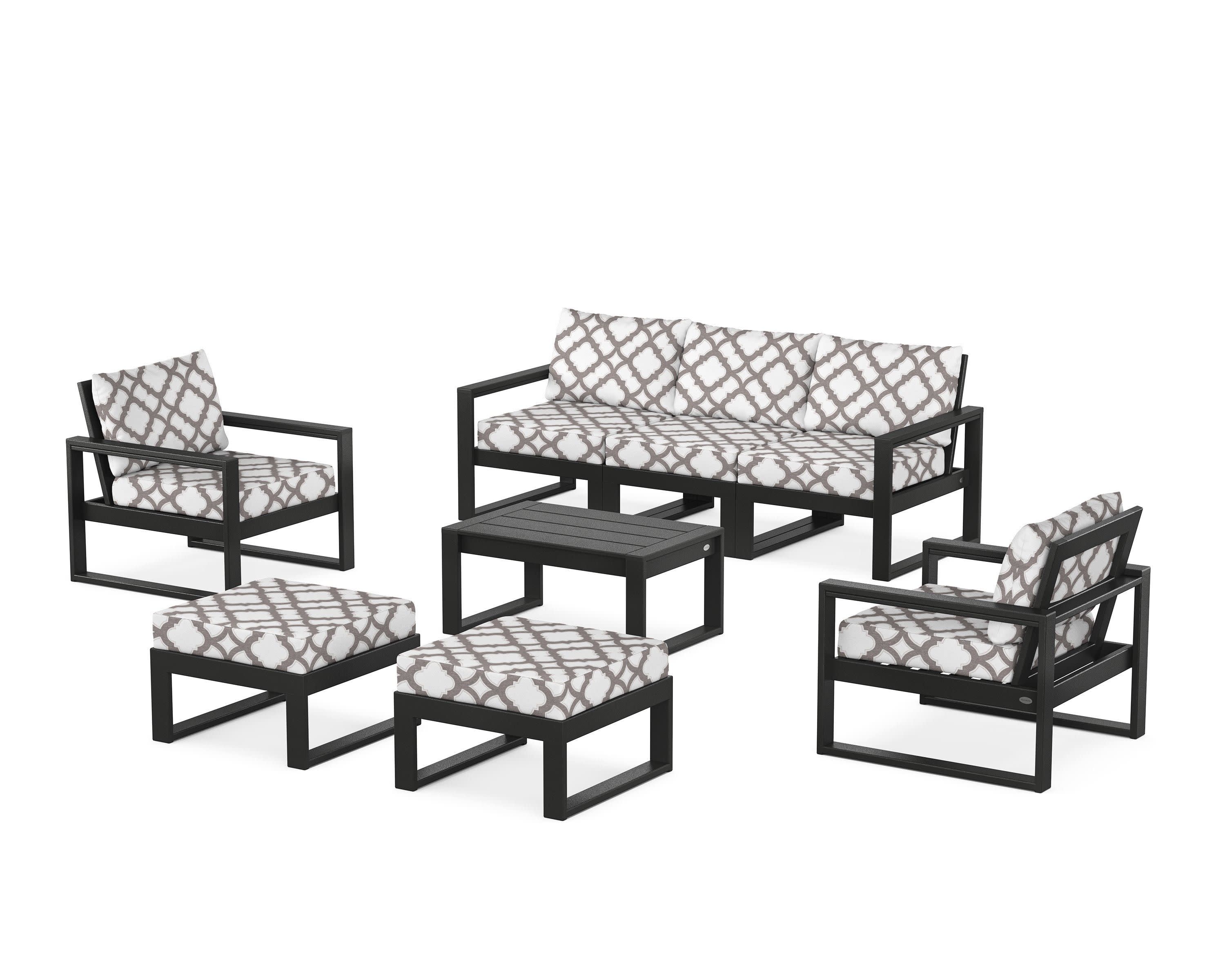 EDGE Sectional 8-Piece Lounge Sofa Set in Black / Trellis Grey Mist