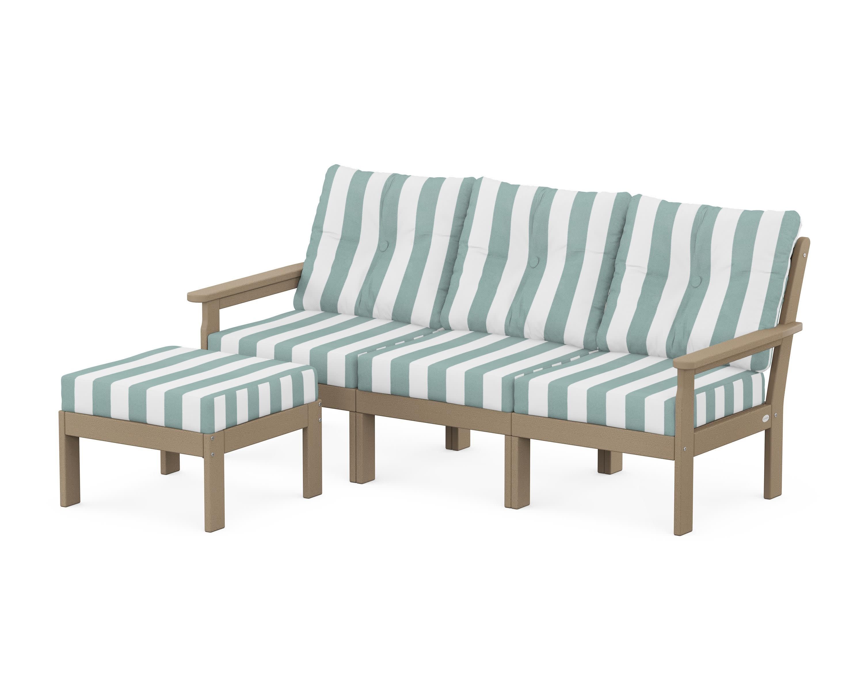 Vineyard 4-Piece Sectional with Ottoman in Vintage Sahara / Cabana Stripe Glacier Spa