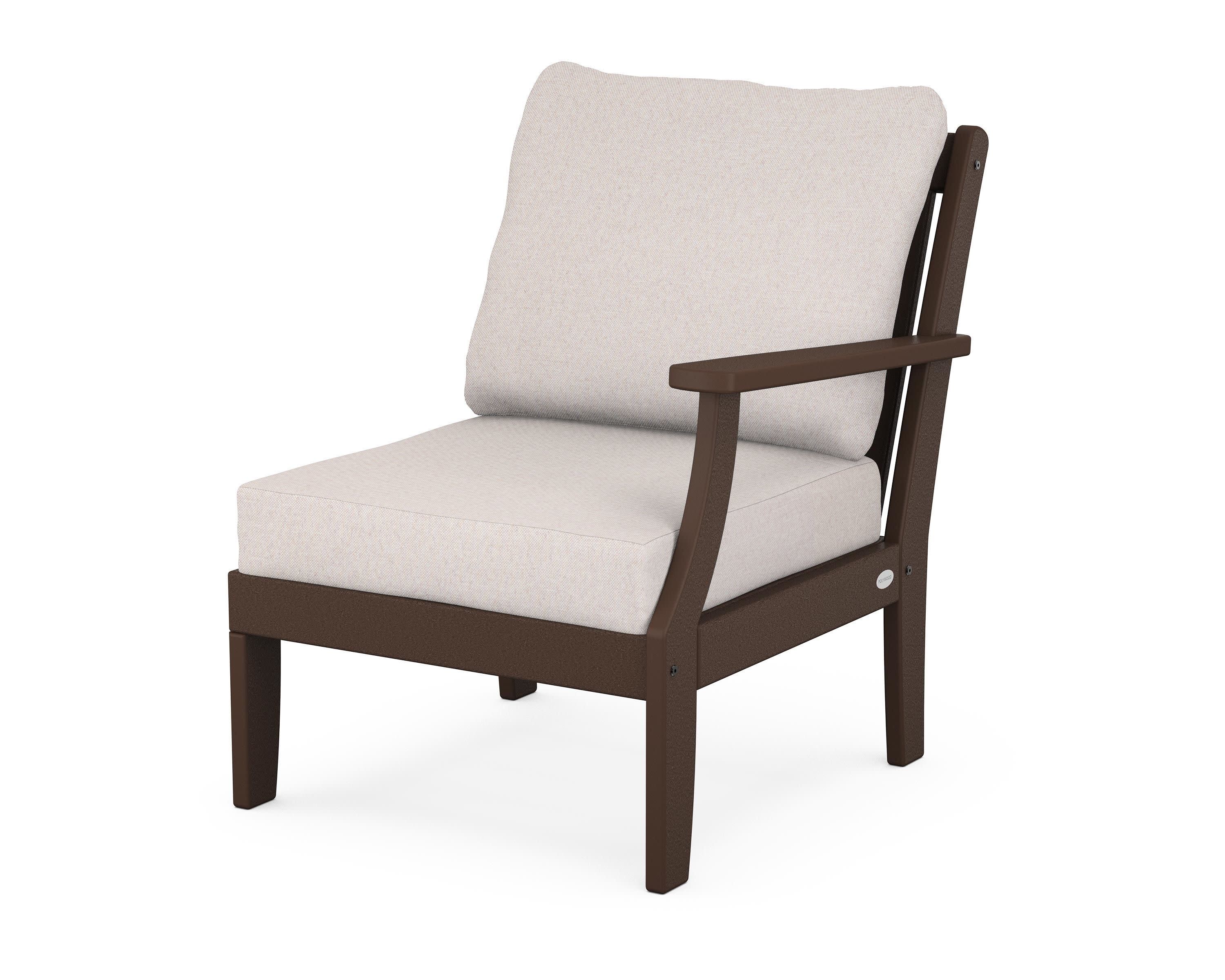 Braxton Modular Right Arm Chair in Mahogany / Dune Burlap