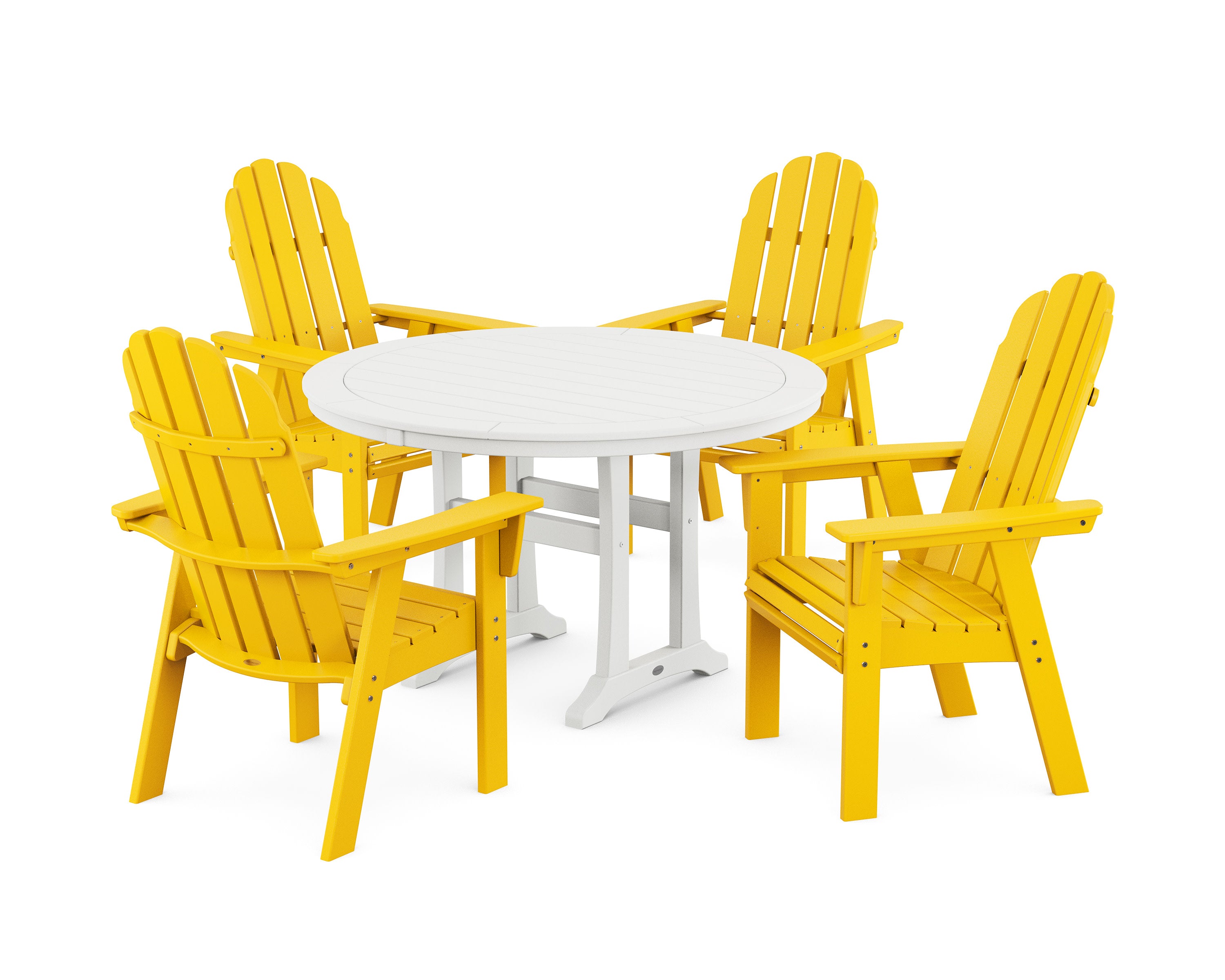 Vineyard Curveback Adirondack 5-Piece Nautical Trestle Dining Set in Lemon / White