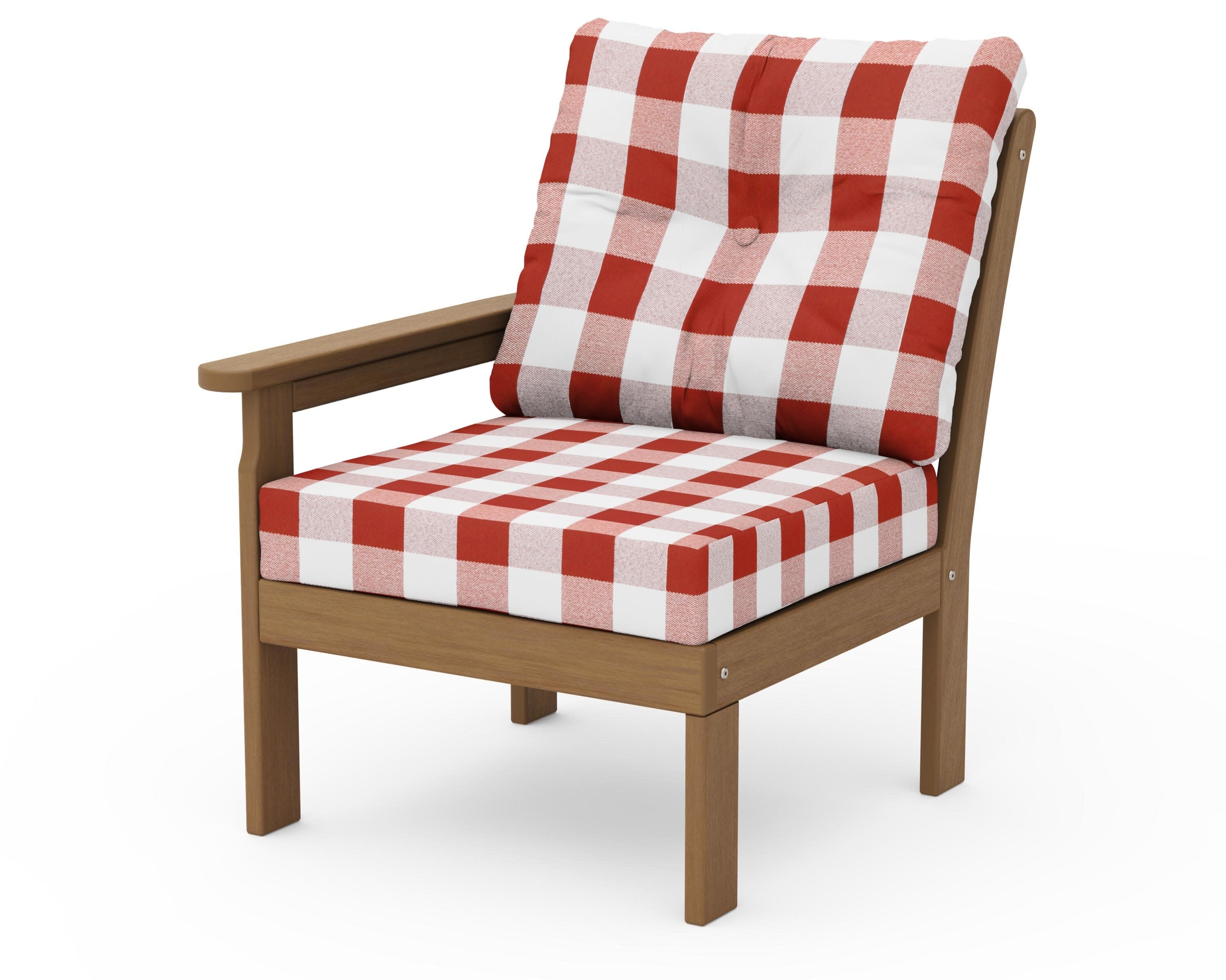 Vineyard Modular Left Arm Chair in Natural / Buffalo Plaid Crimson