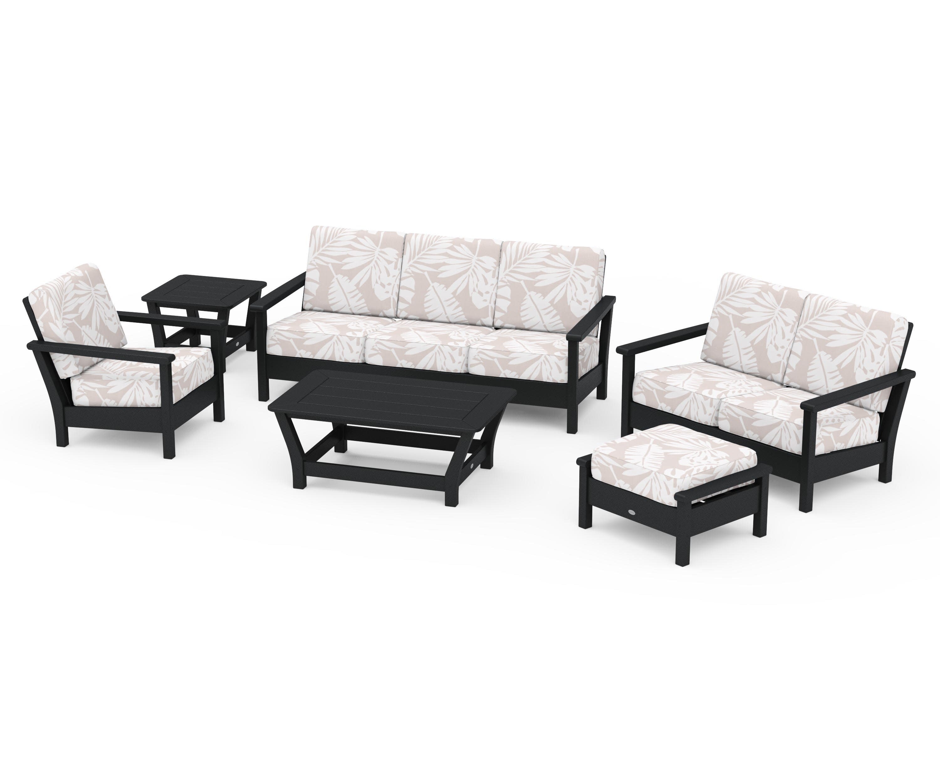 Harbour 6-Piece Outdoor Living Set in Black / Leaf Dune Burlap
