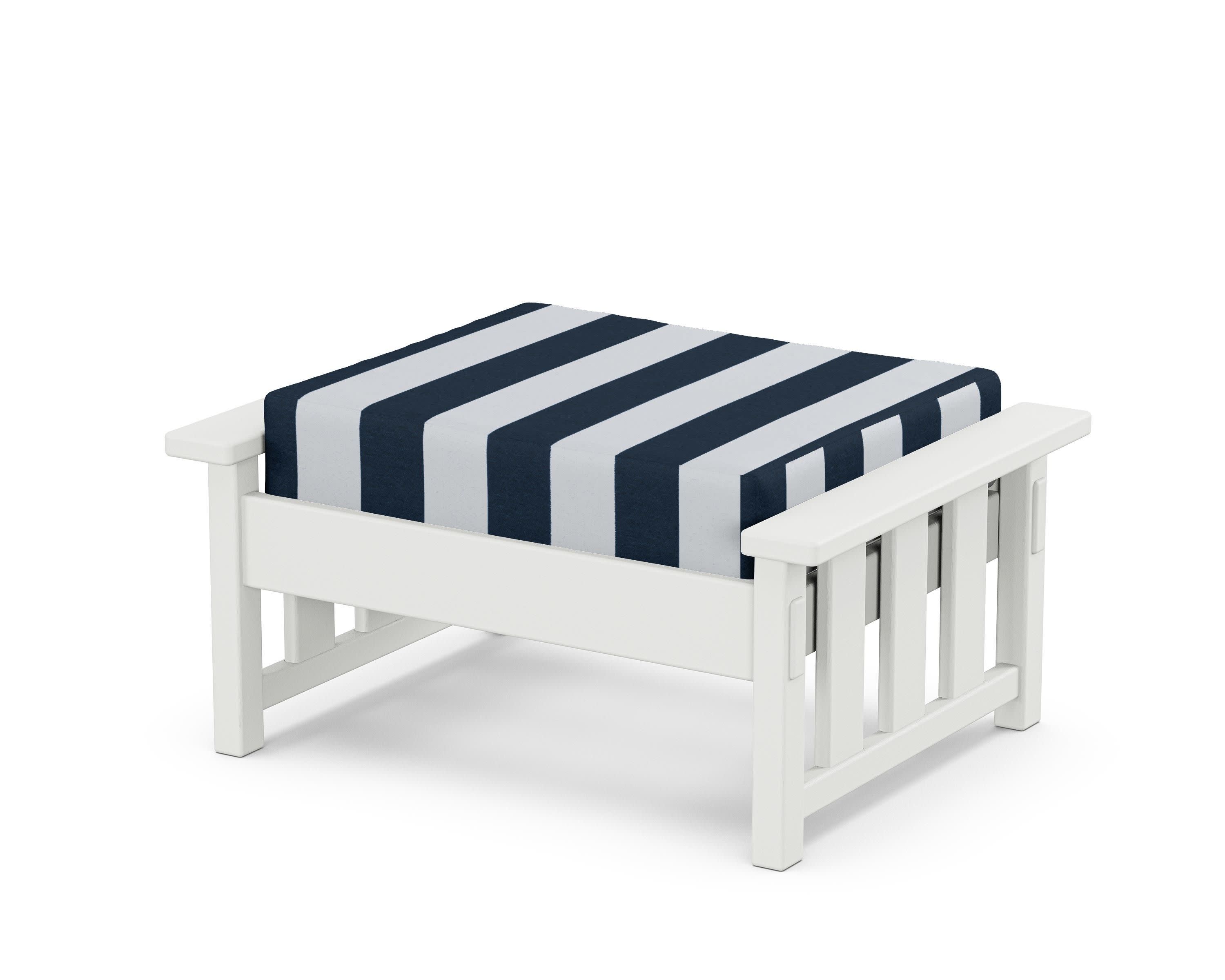 Acadia Deep Seating Ottoman in White / Cabana Stripe Marine Indigo
