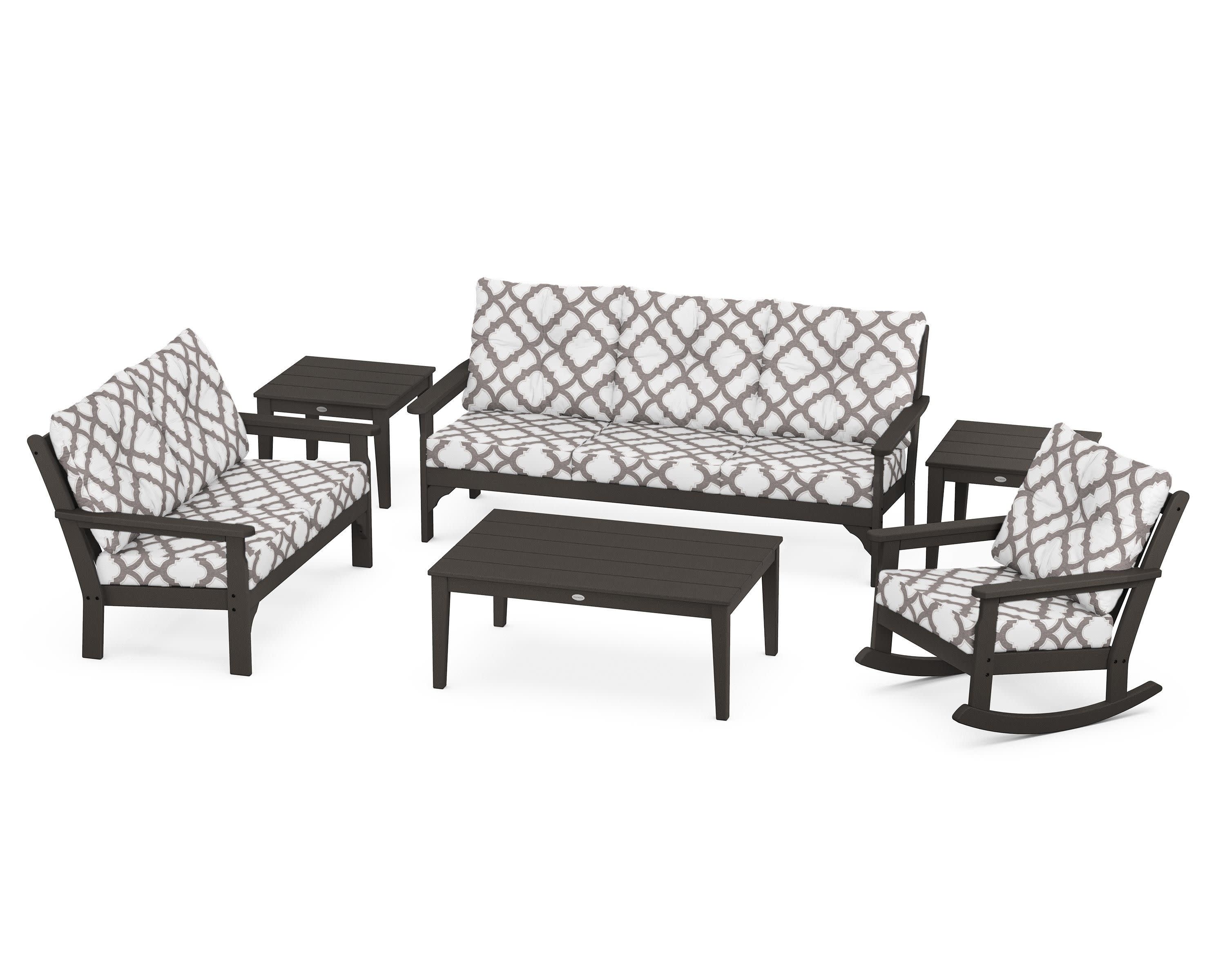 Vineyard 6-Piece Deep Seating Set in Vintage Coffee / Trellis Grey Mist