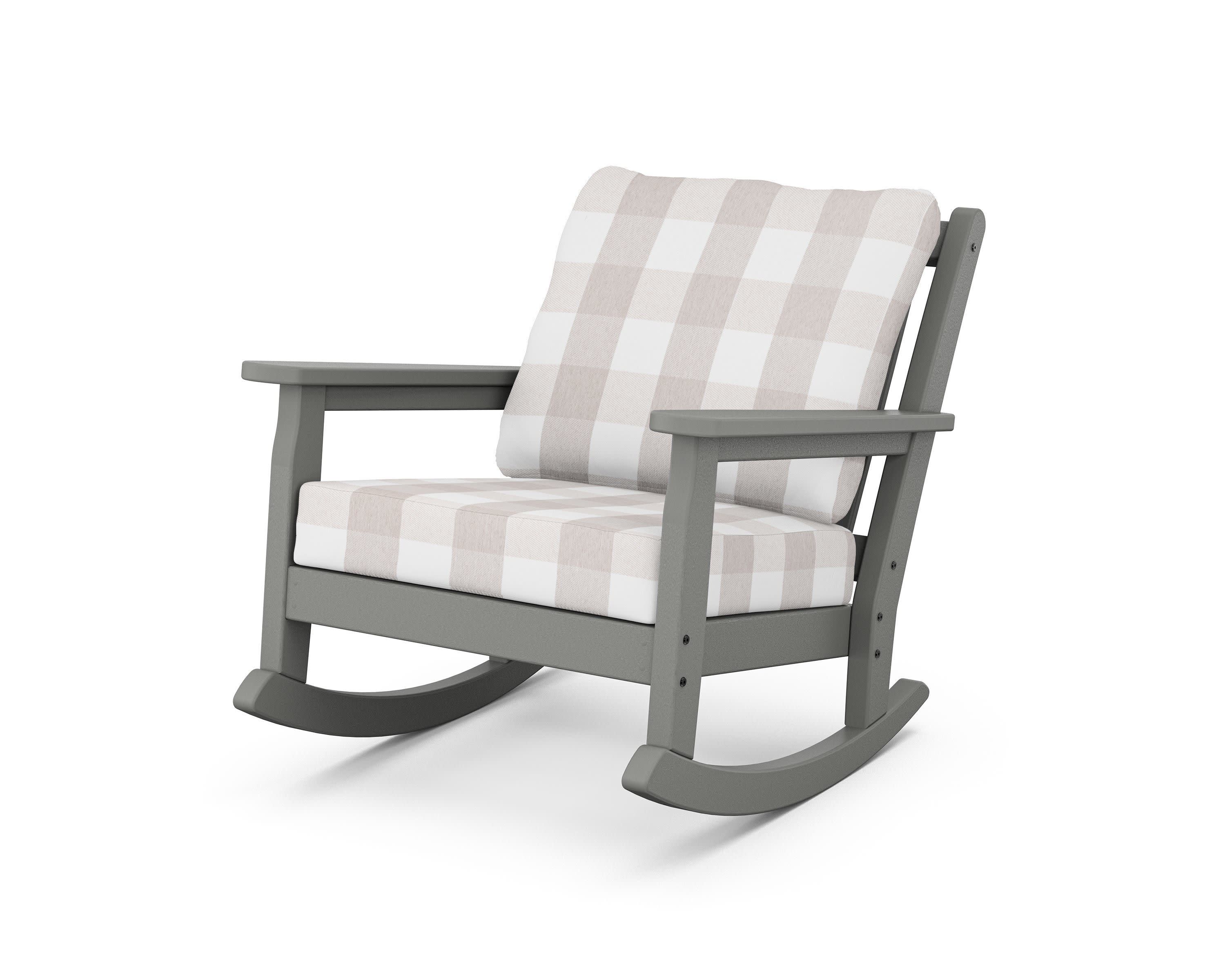 Chippendale Deep Seating Rocking Chair in Slate Grey / Buffalo Plaid Dune Burlap
