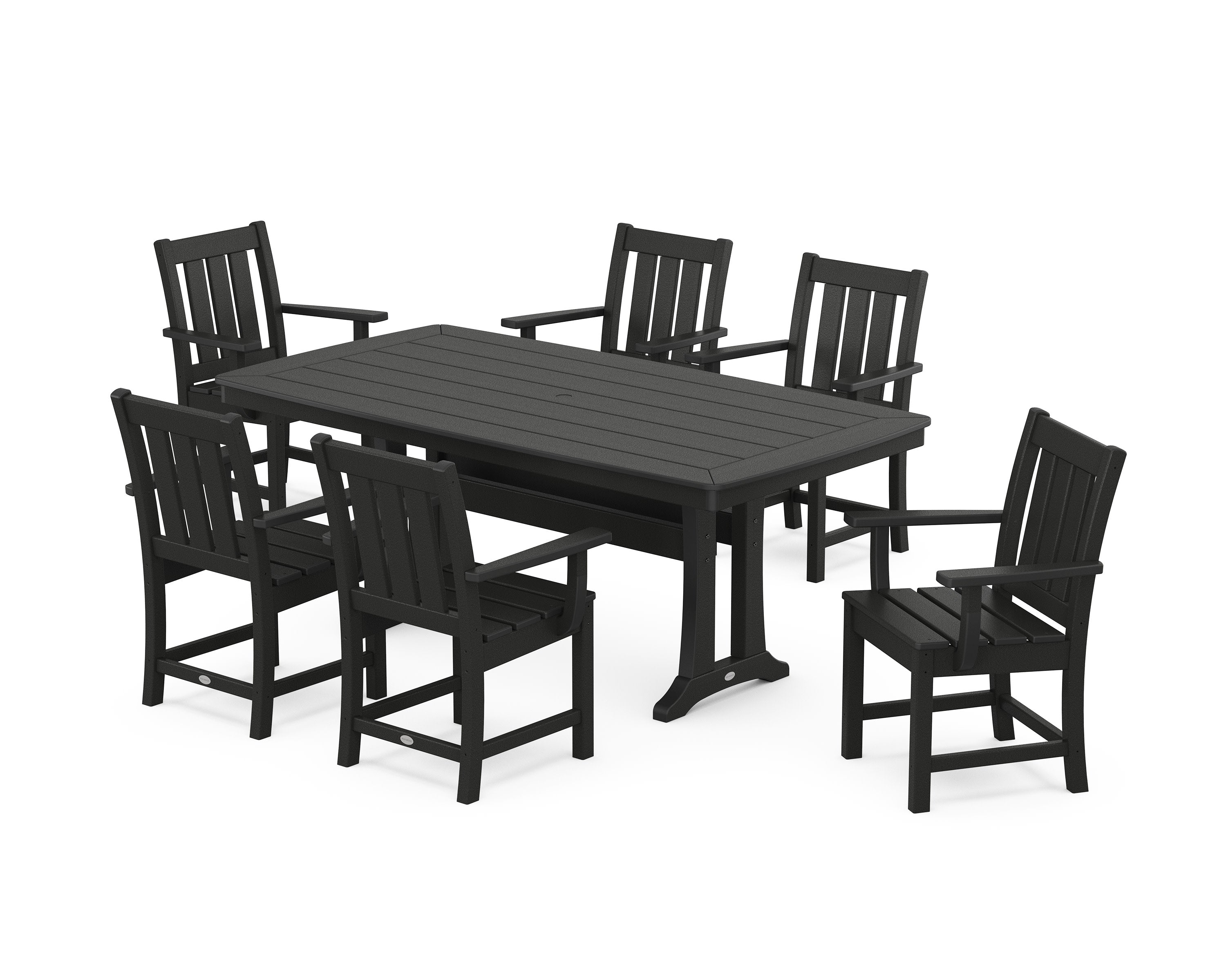 Oxford Arm Chair 7-Piece Dining Set with Trestle Legs in Black
