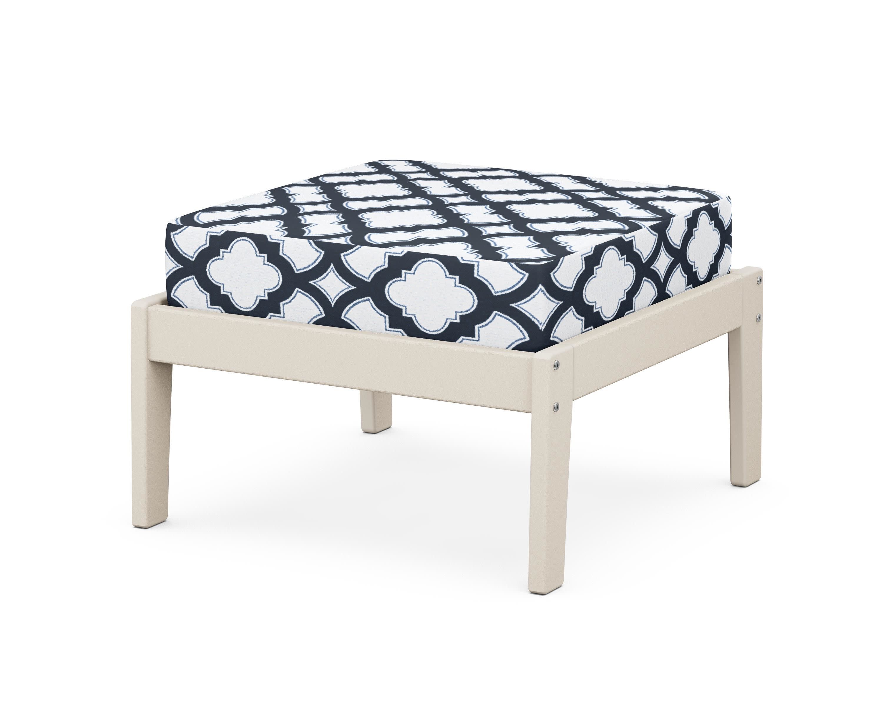 Deep Seating Ottoman in Sand / Trellis Marine Indigo