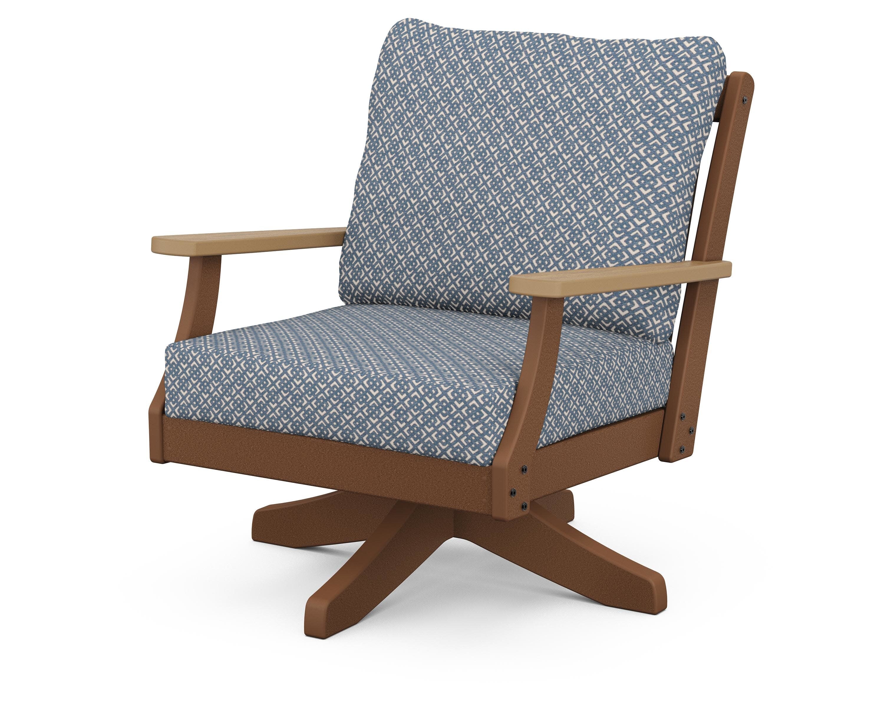 Braxton Deep Seating Swivel Chair in Teak / Natural / Hopscotch