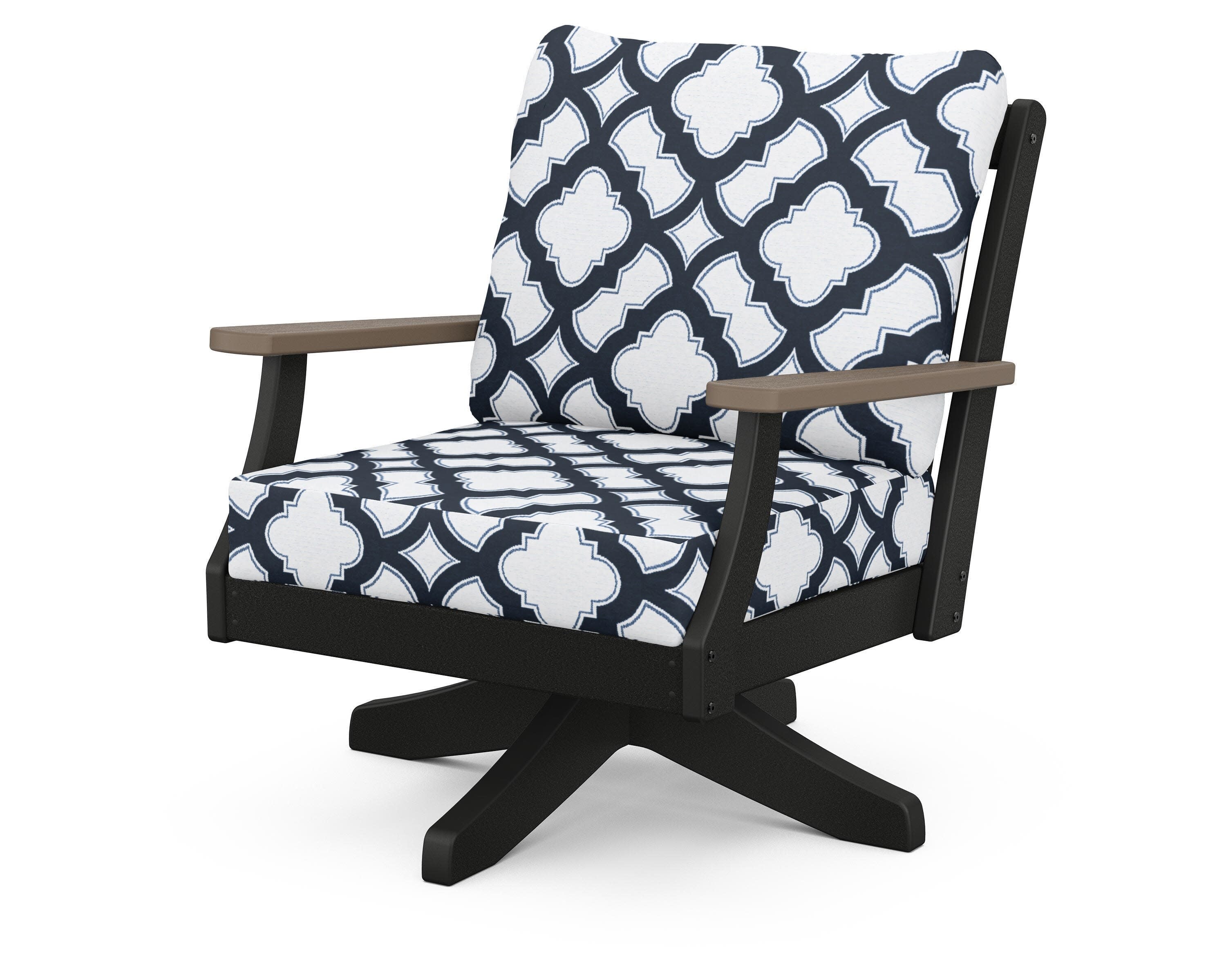 Braxton Deep Seating Swivel Chair in Black / Kona / Trellis Marine Indigo