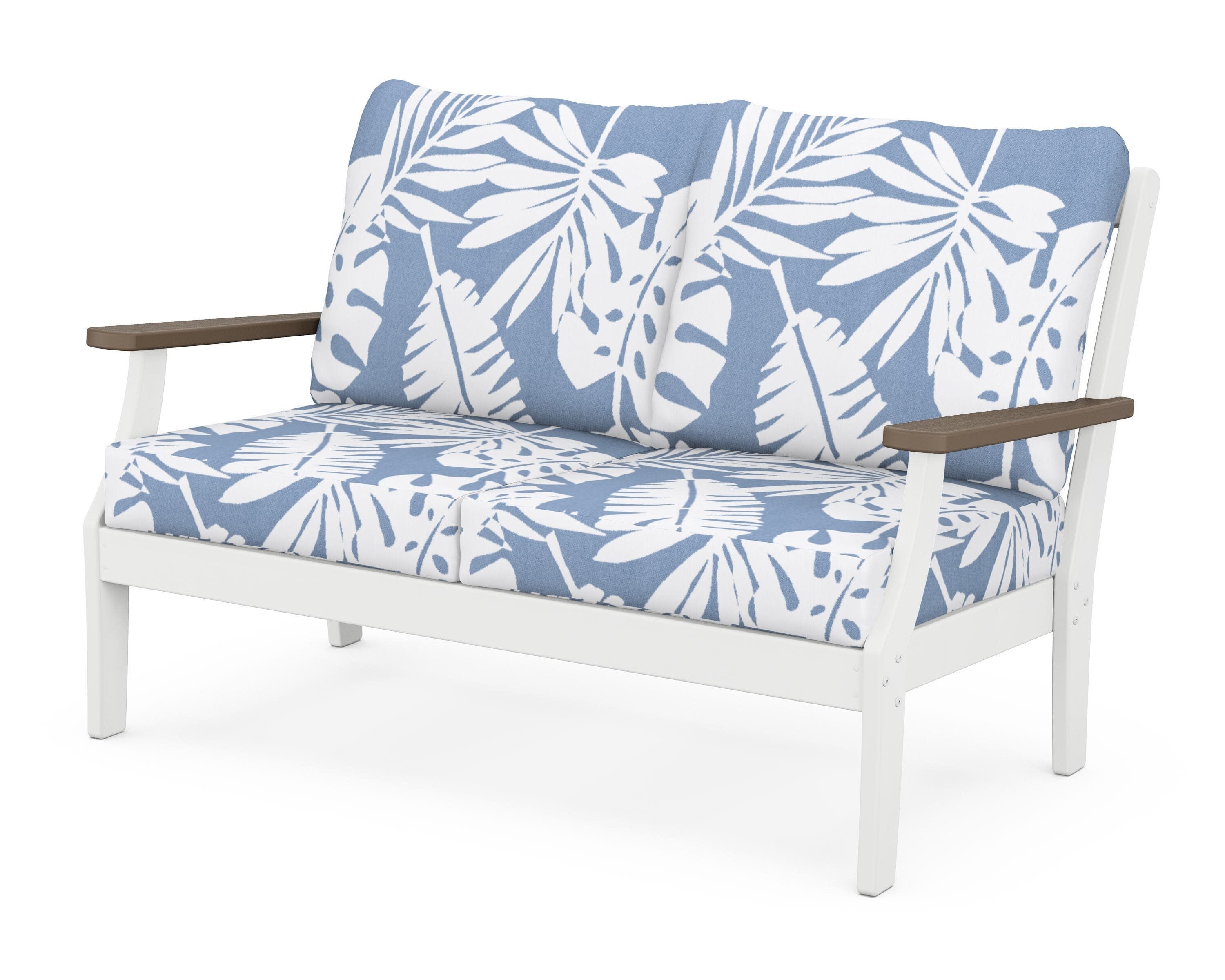 Braxton Deep Seating Loveseat in White / Kona / Leaf Sky Blue
