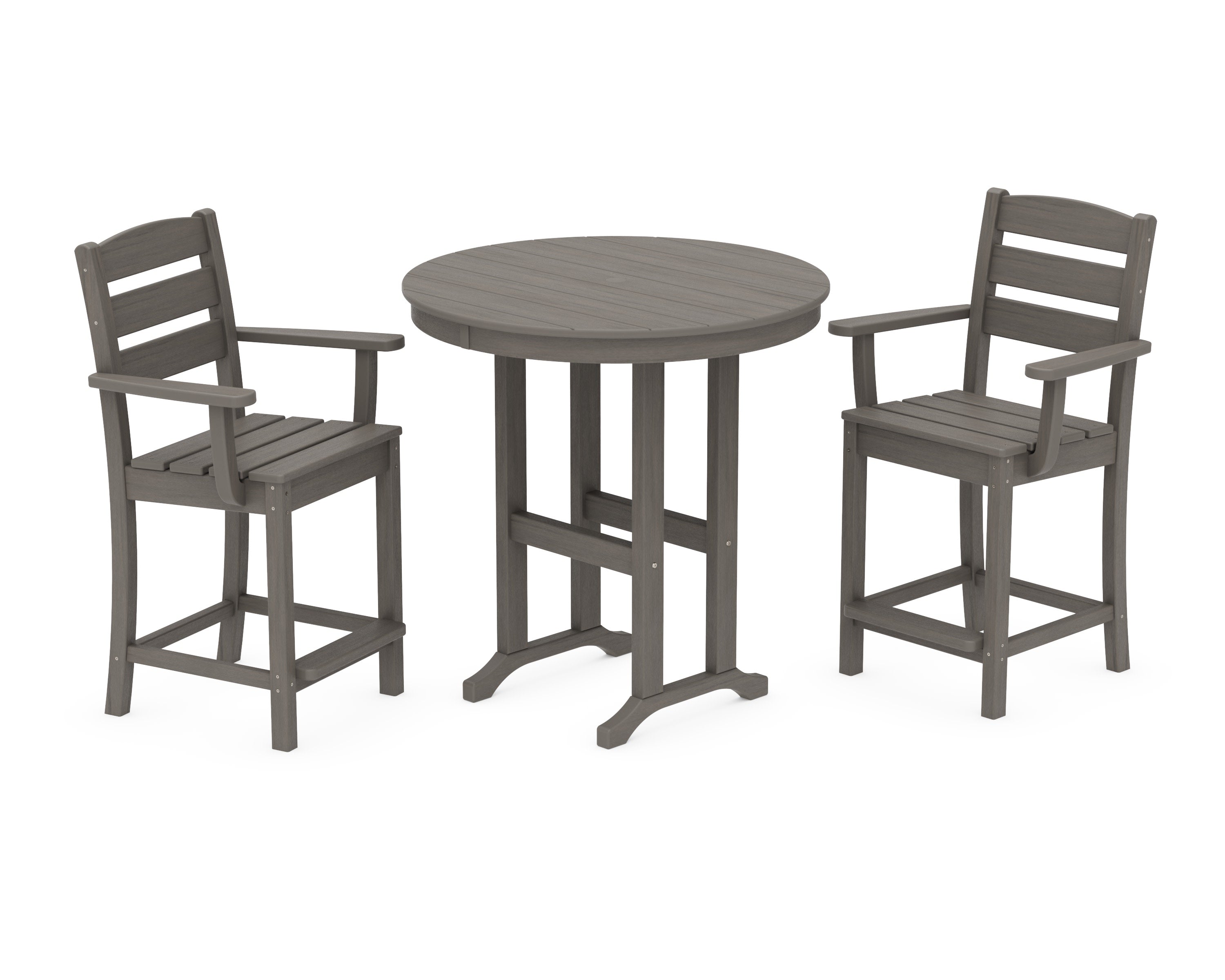 Lakeside 3-Piece Round Farmhouse Arm Chair Counter  Set in Driftwood