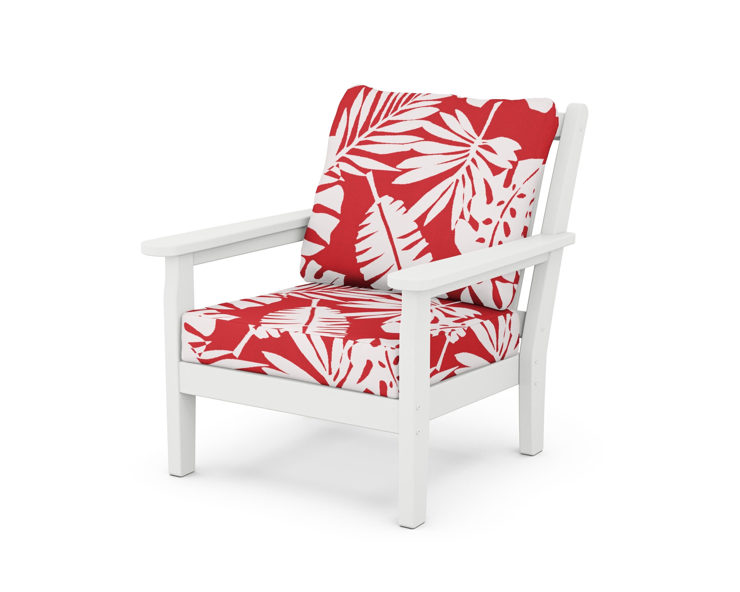 Chippendale Deep Seating Chair in White / Leaf Crimson