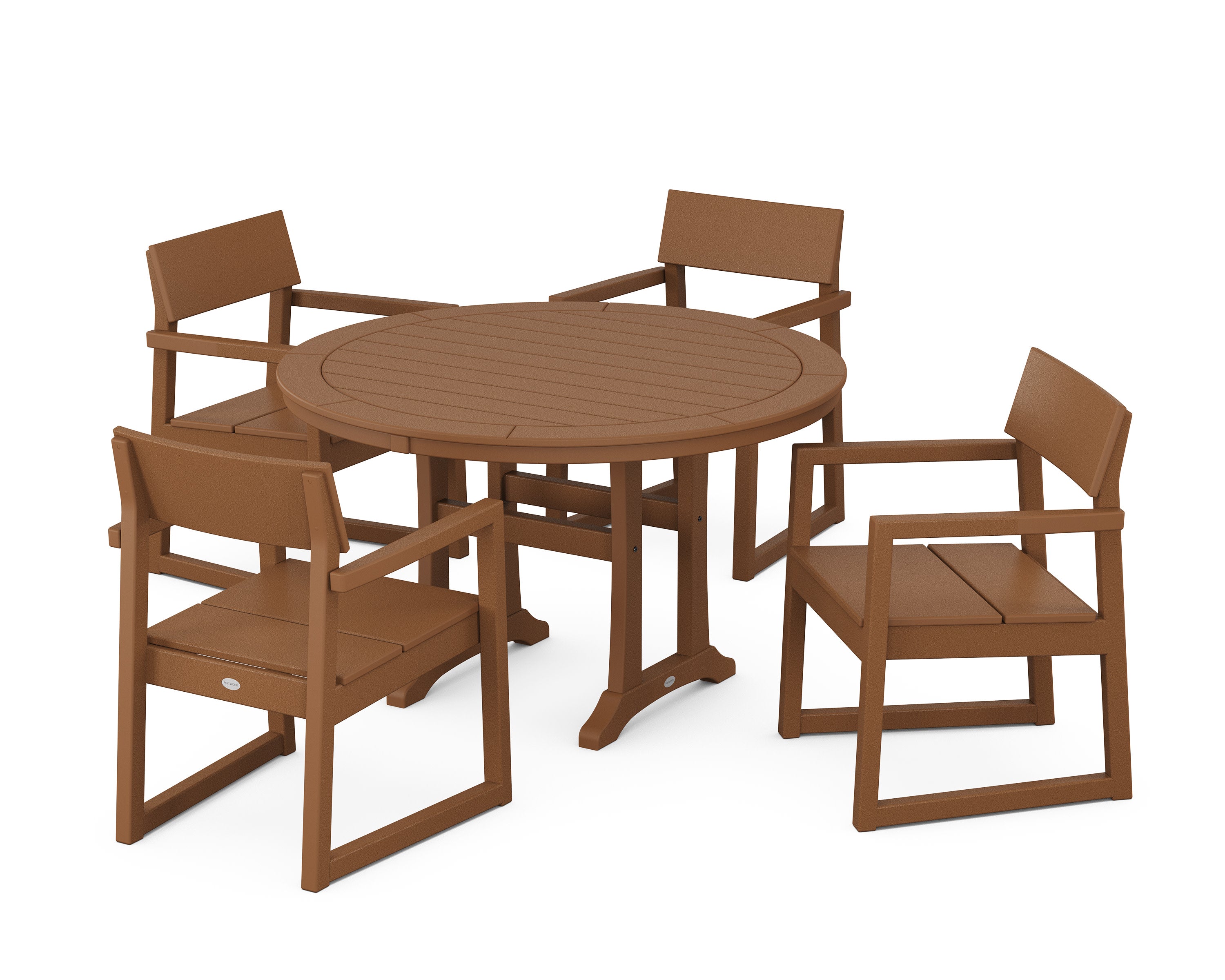 EDGE 5-Piece Round Dining Set with Trestle Legs in Teak