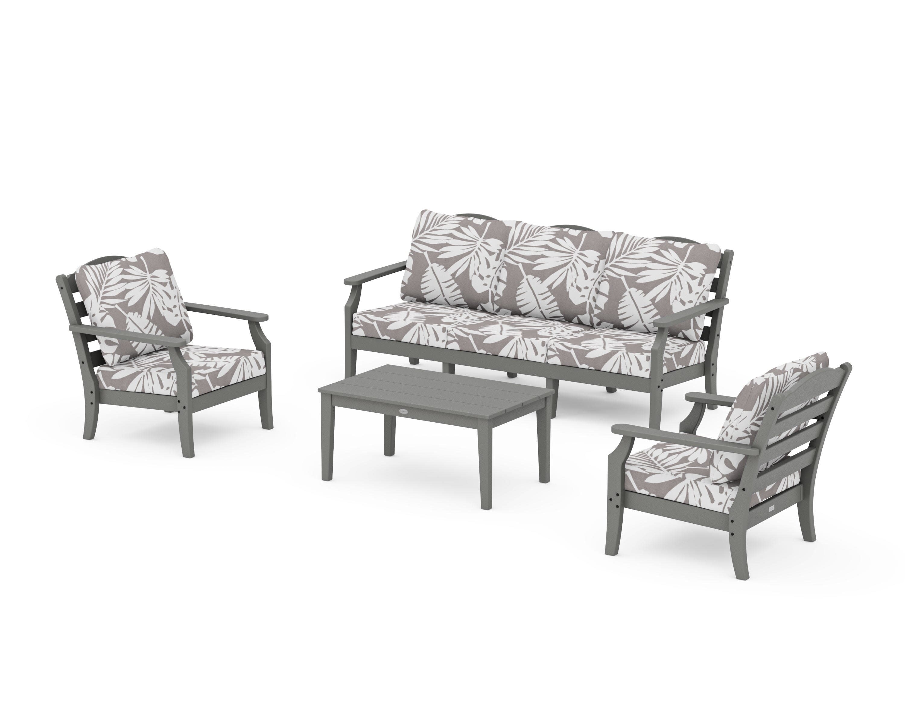 Savannah 4-Piece Deep Seating Set with Sofa in Slate Grey / Leaf Grey Mist