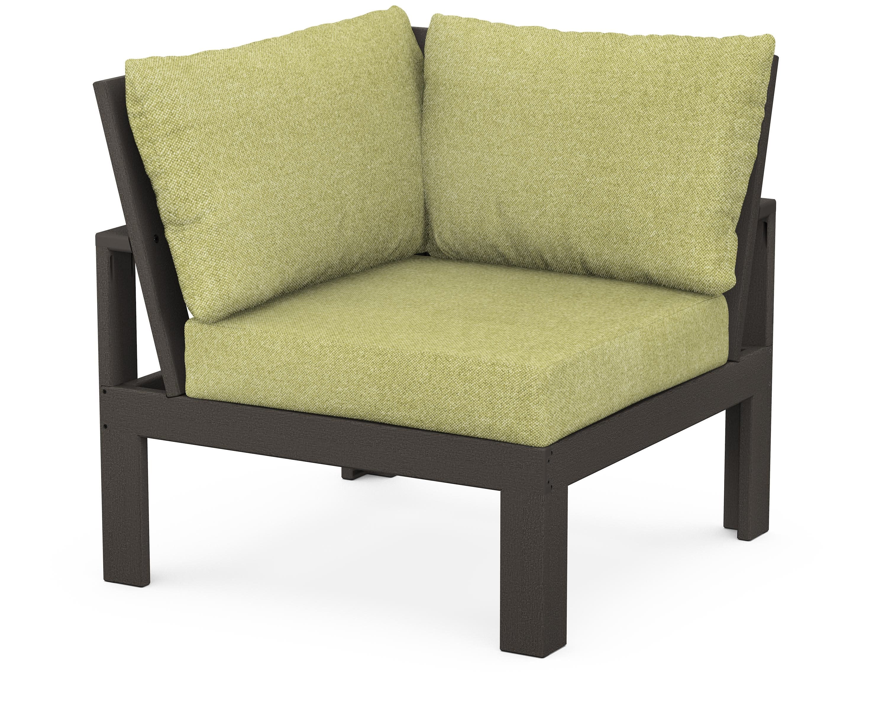 Modular Corner Chair in Vintage Coffee / Chartreuse Boucle