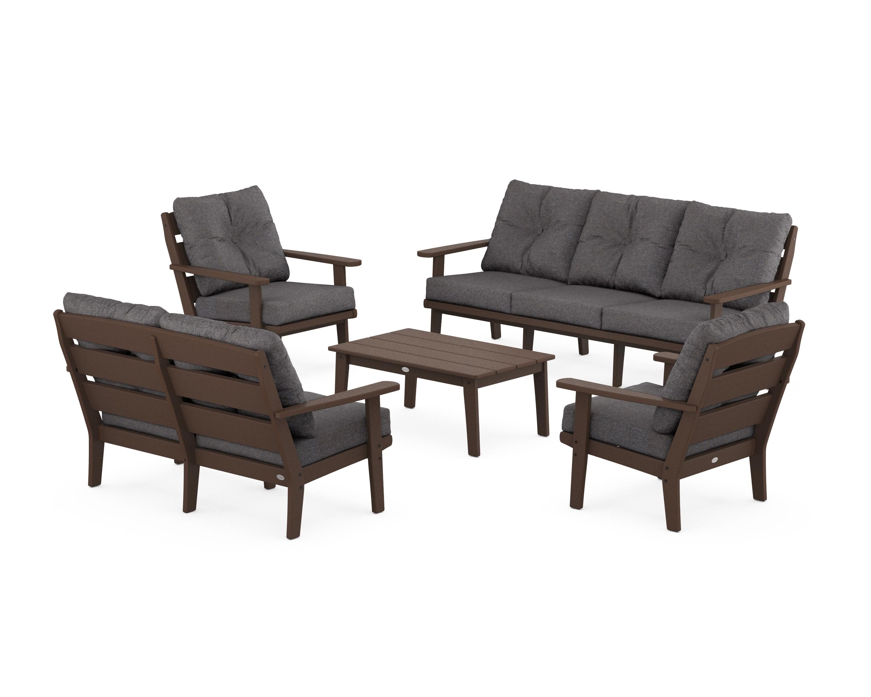 Lakeside 5-Piece Lounge Sofa Set in Mahogany / Ash Charcoal