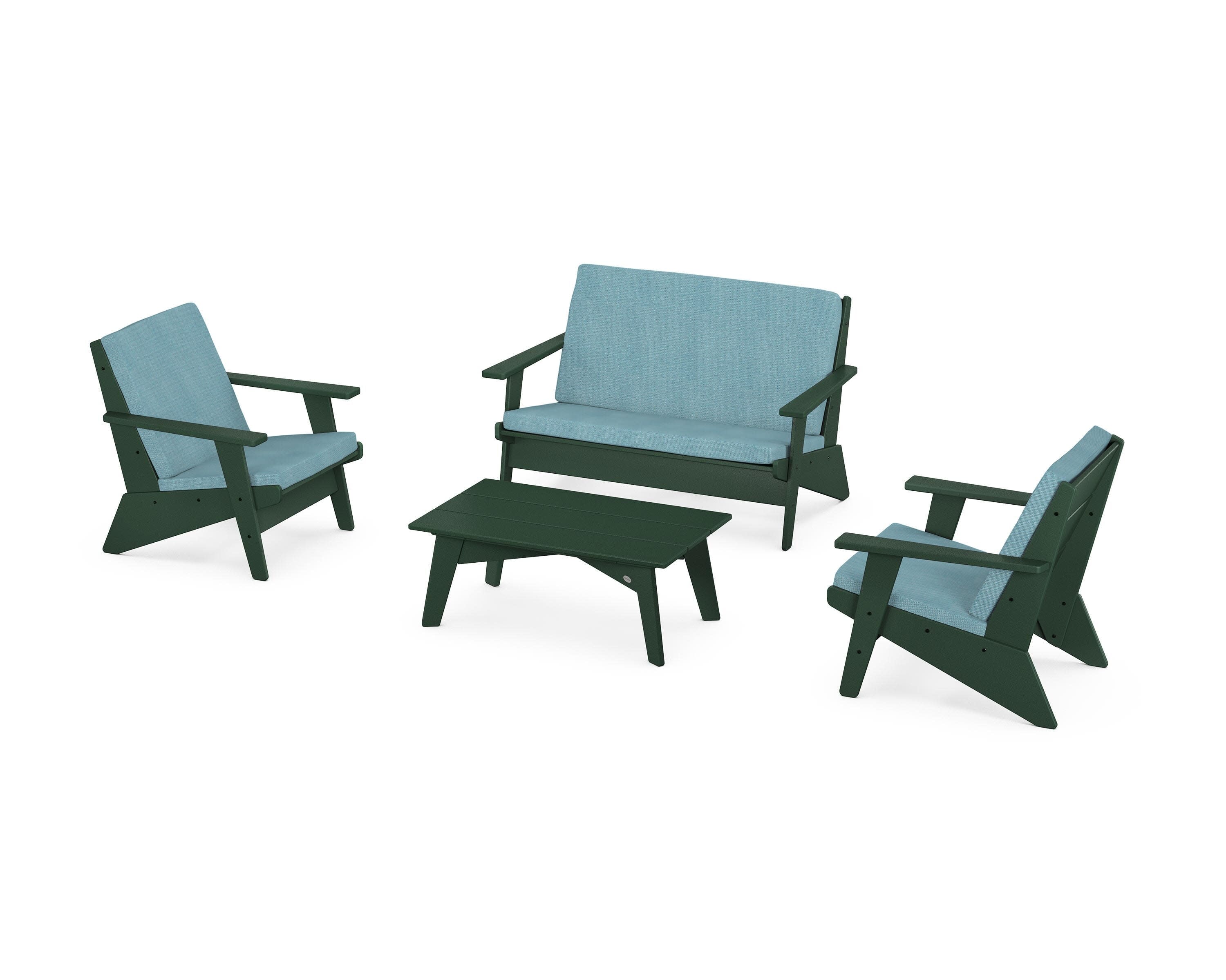 Riviera Modern Lounge 4-Piece Set in Green / Lattice Sky Blue