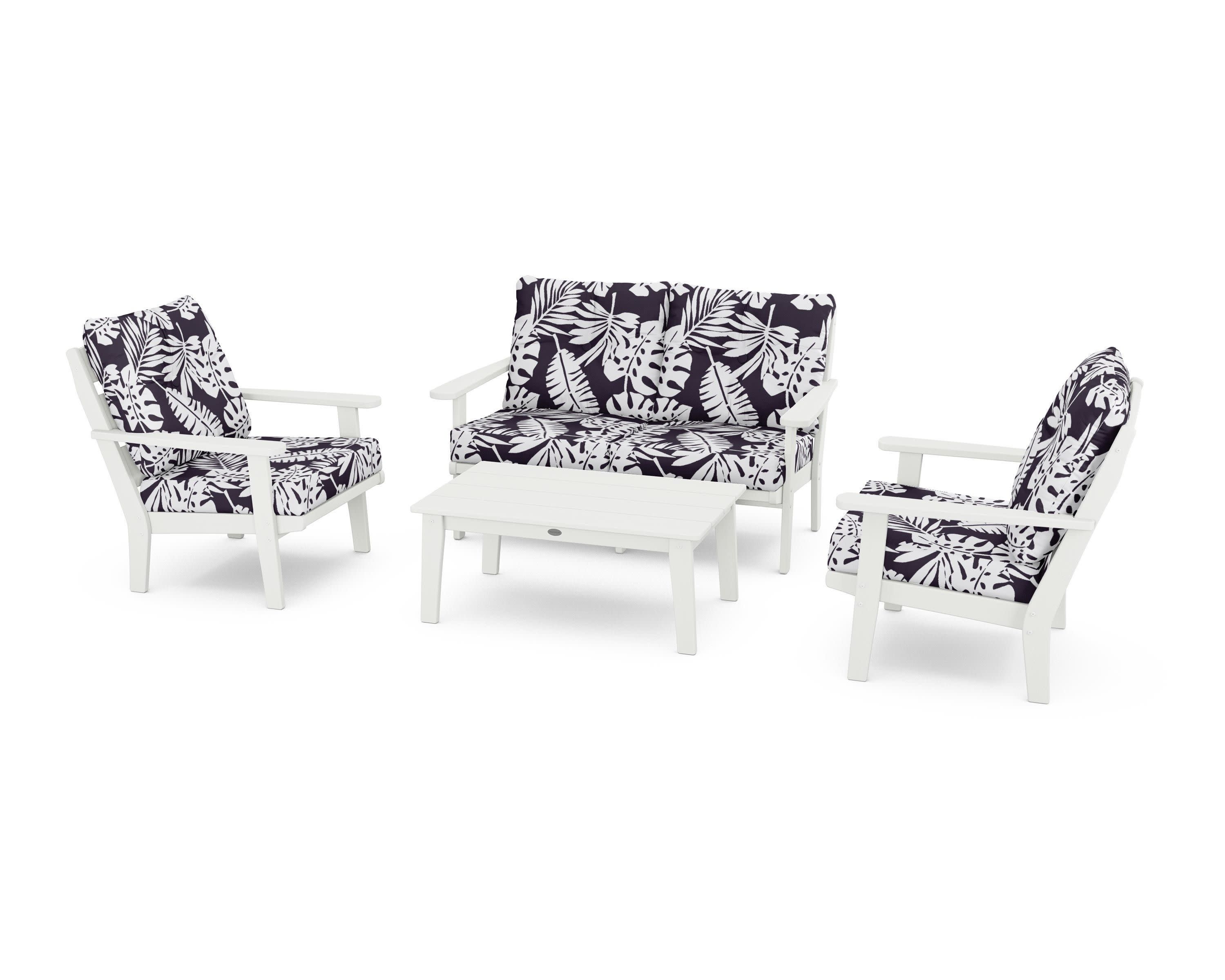 Lakeside 4-Piece Deep Seating Set in Vintage White / Leaf Navy