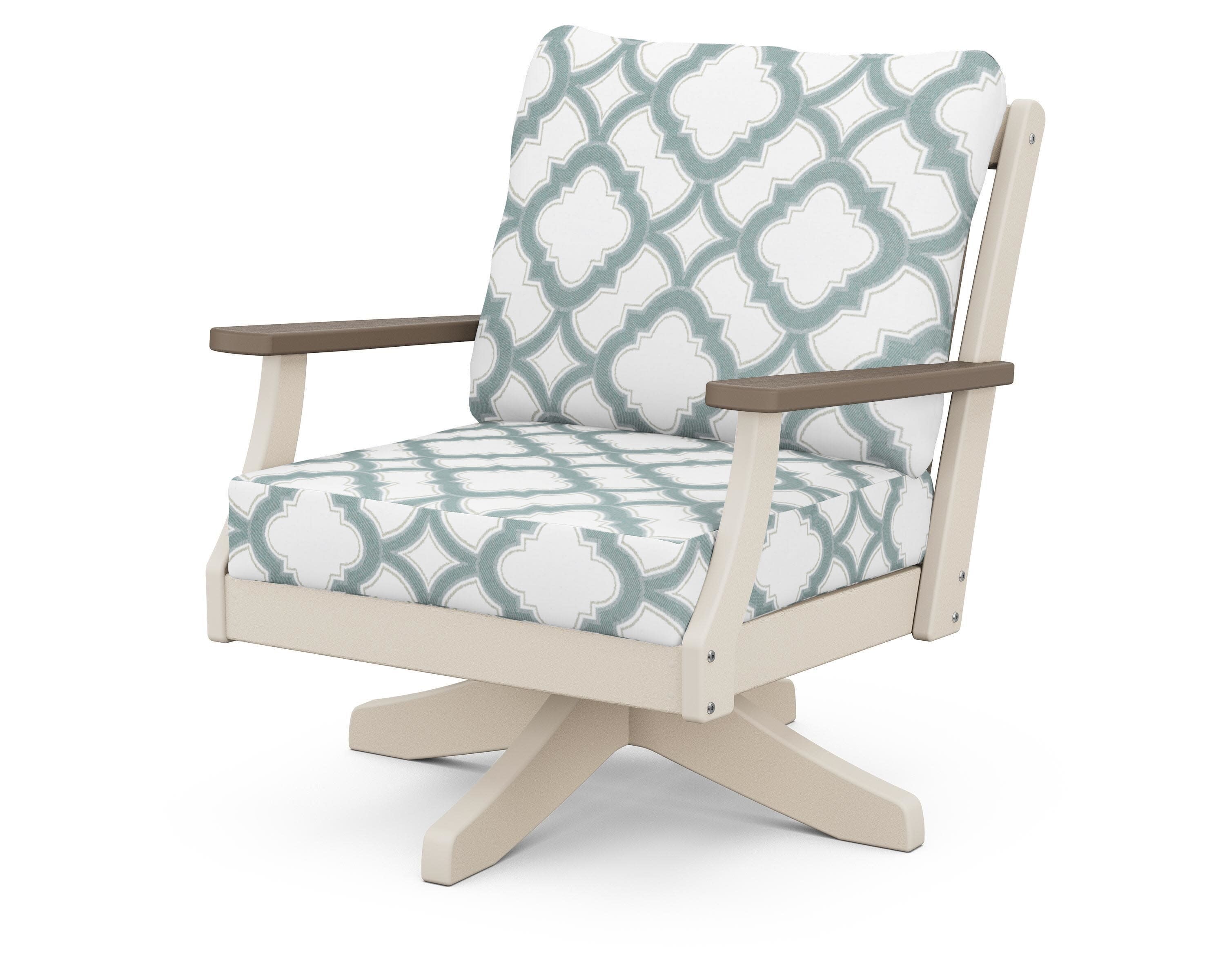 Braxton Deep Seating Swivel Chair in Sand / Kona / Trellis Glacier Spa