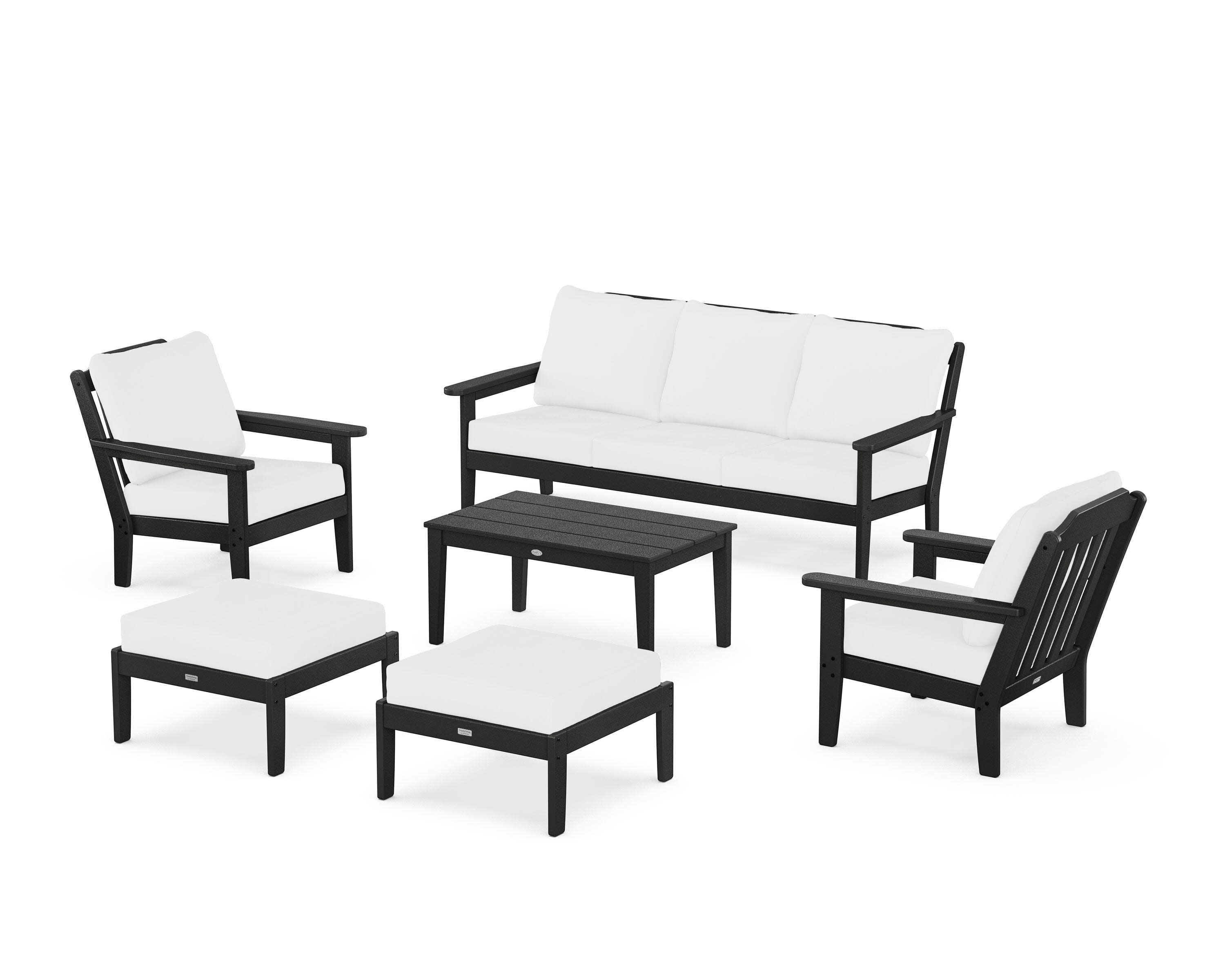 Cottage 6-Piece Lounge Sofa Set in Black / Natural