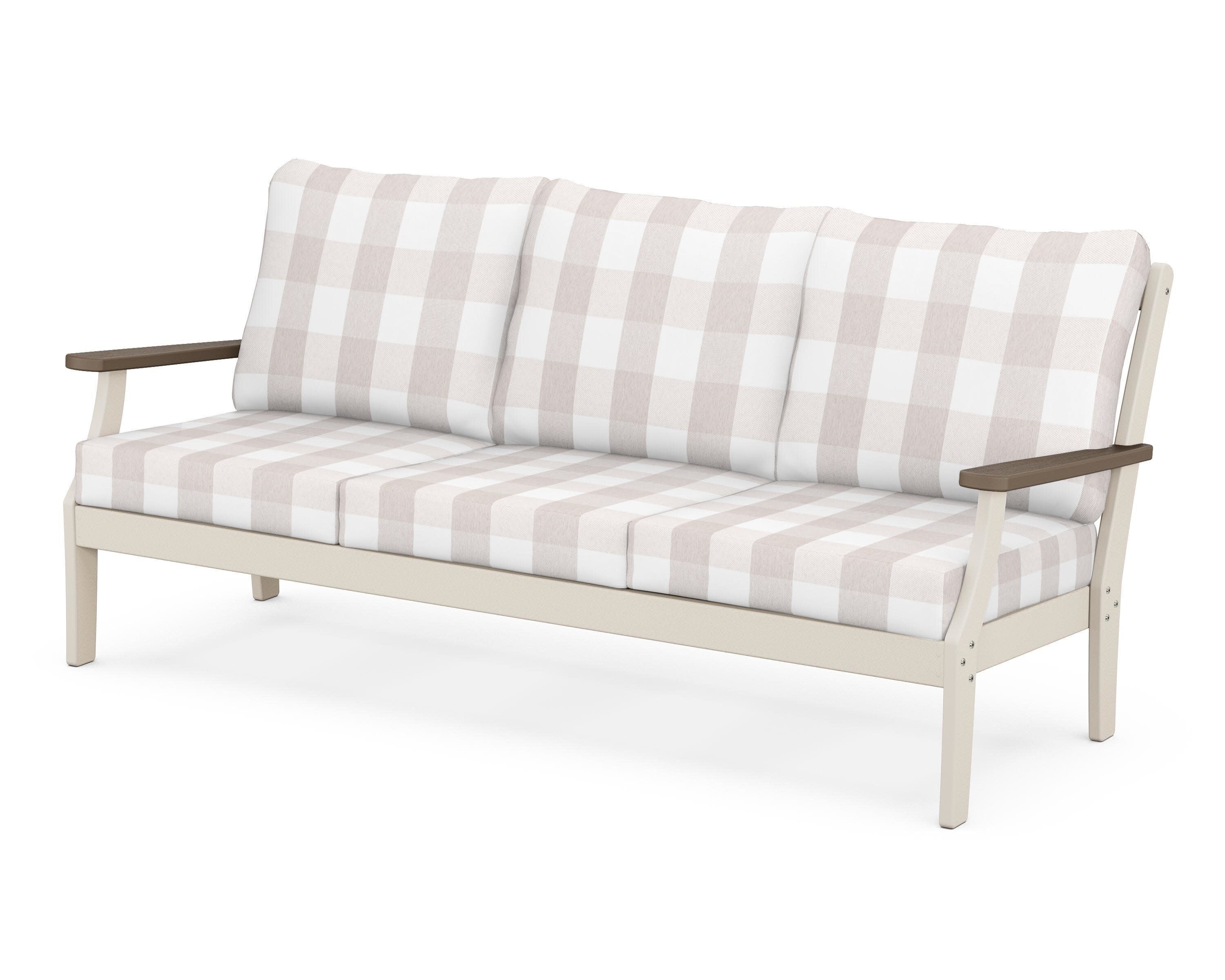 Braxton Deep Seating Sofa in Sand / Kona / Buffalo Plaid Dune Burlap