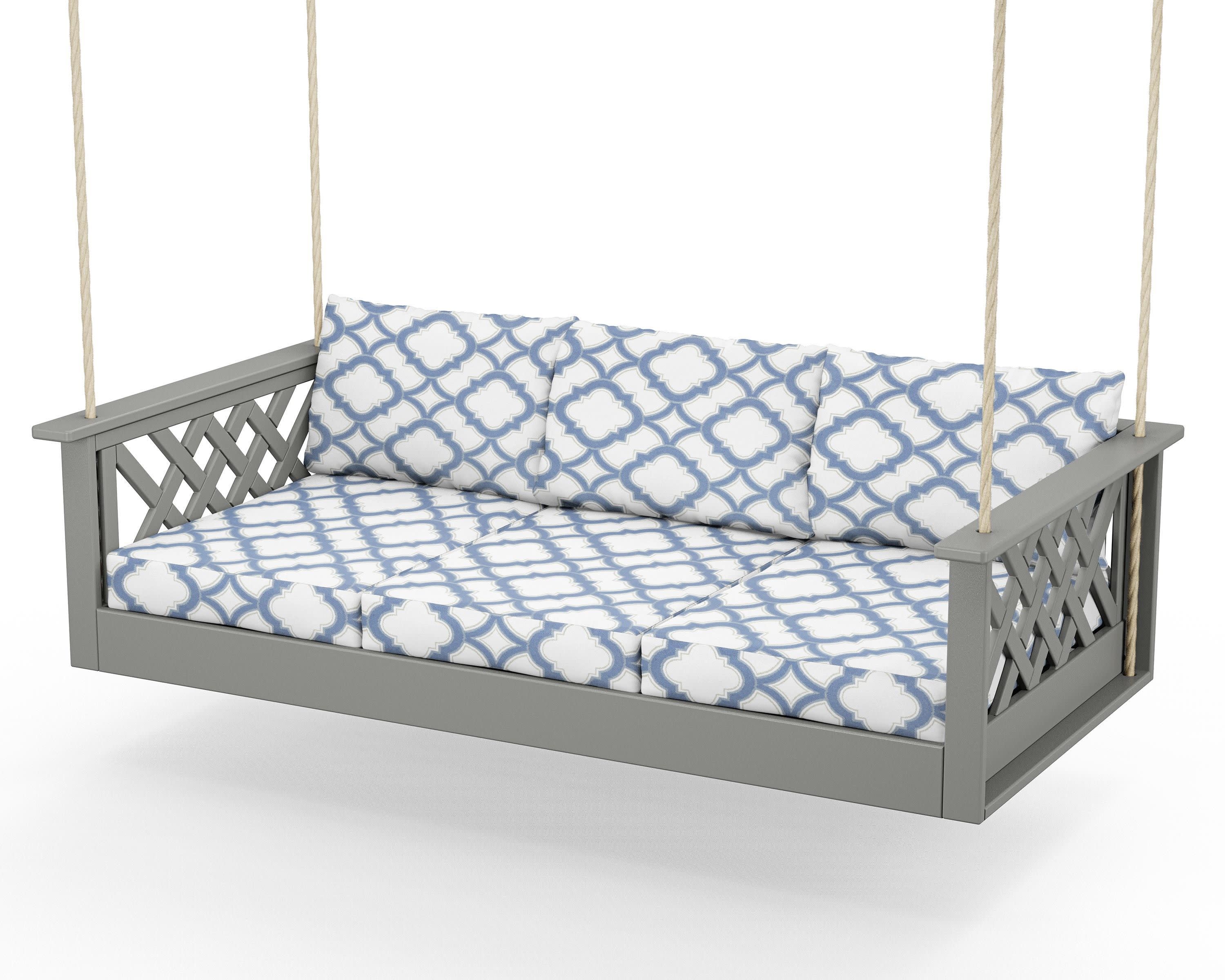 Wovendale Daybed Swing in Slate Grey / Trellis Sky Blue
