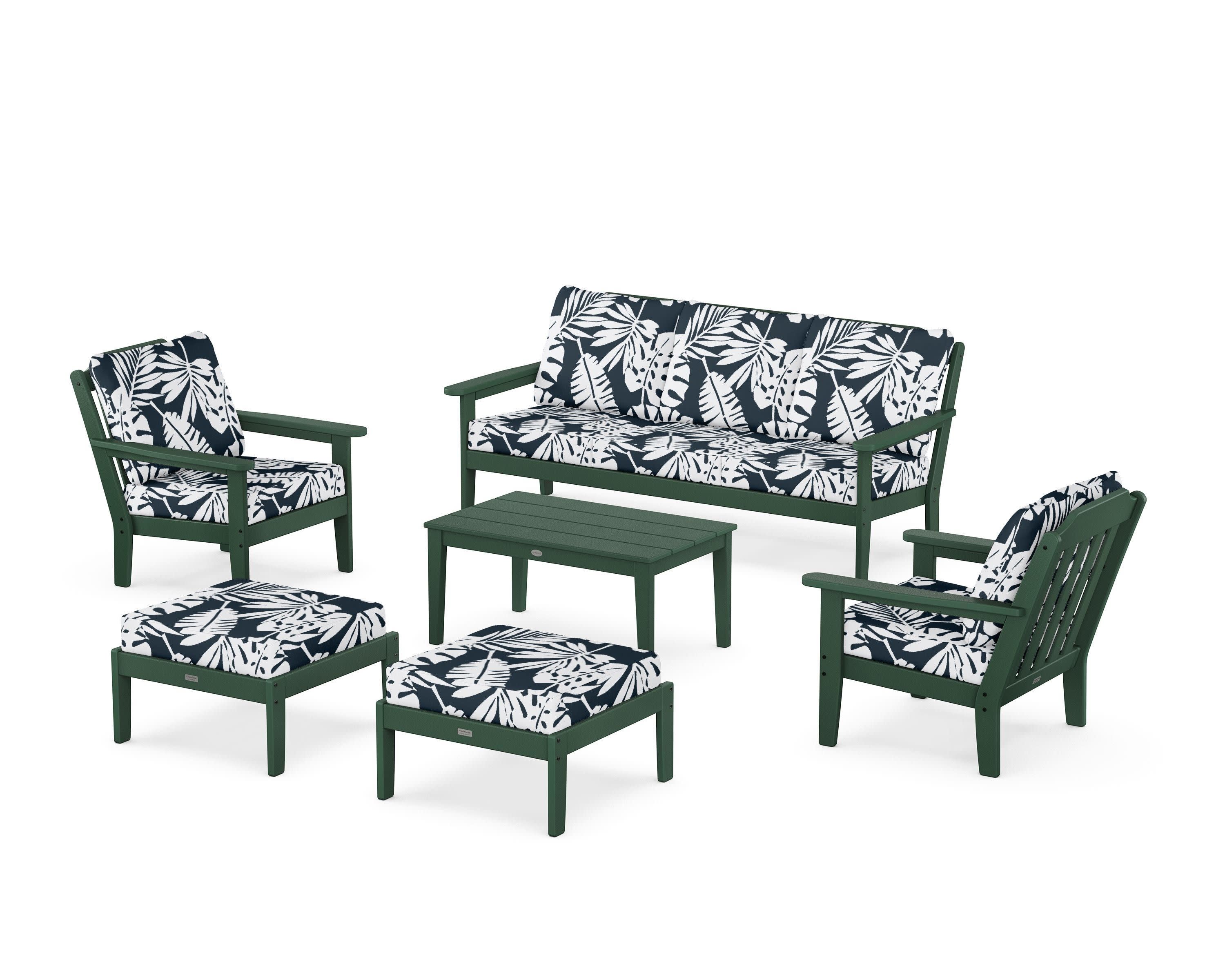 Cottage 6-Piece Lounge Sofa Set in Green / Leaf Marine Indigo